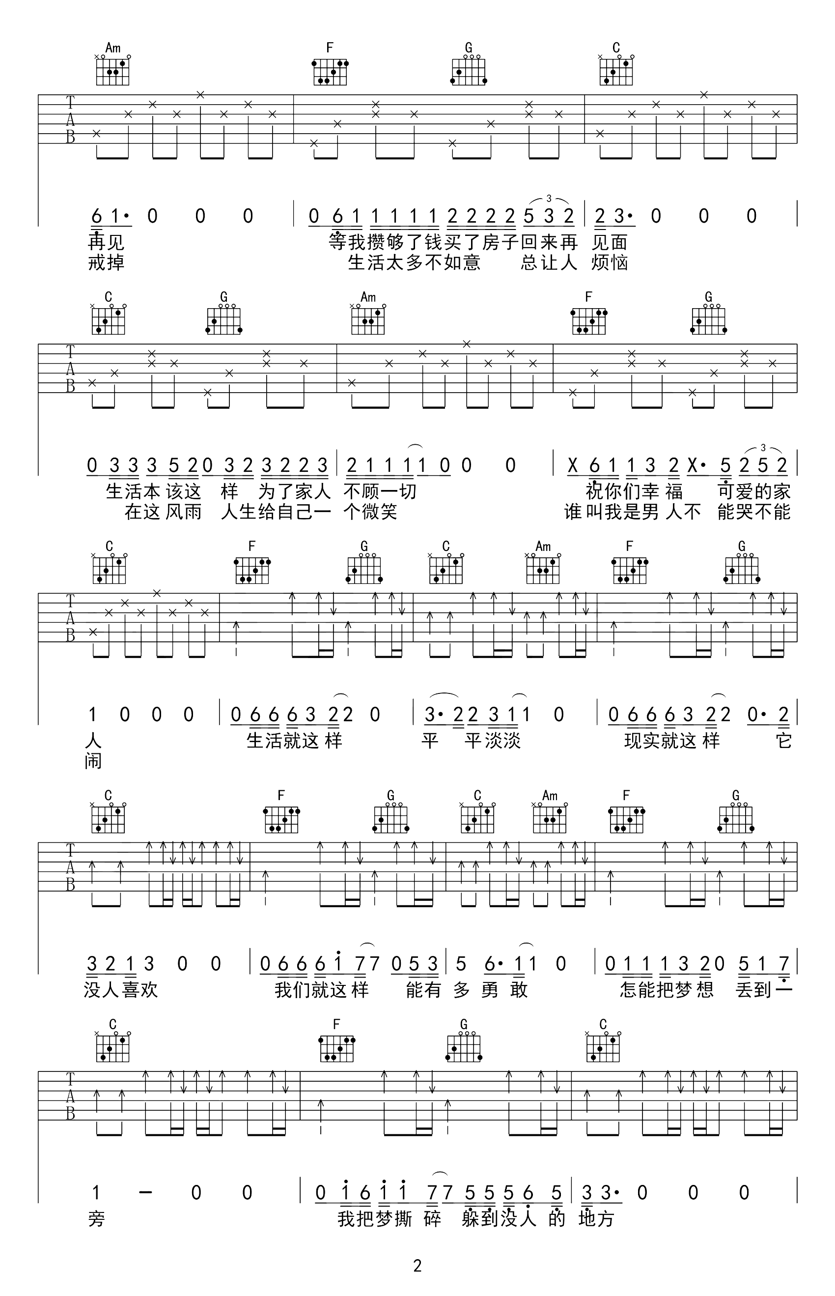 生活就这样曲谱D调吉他谱第(2)页
