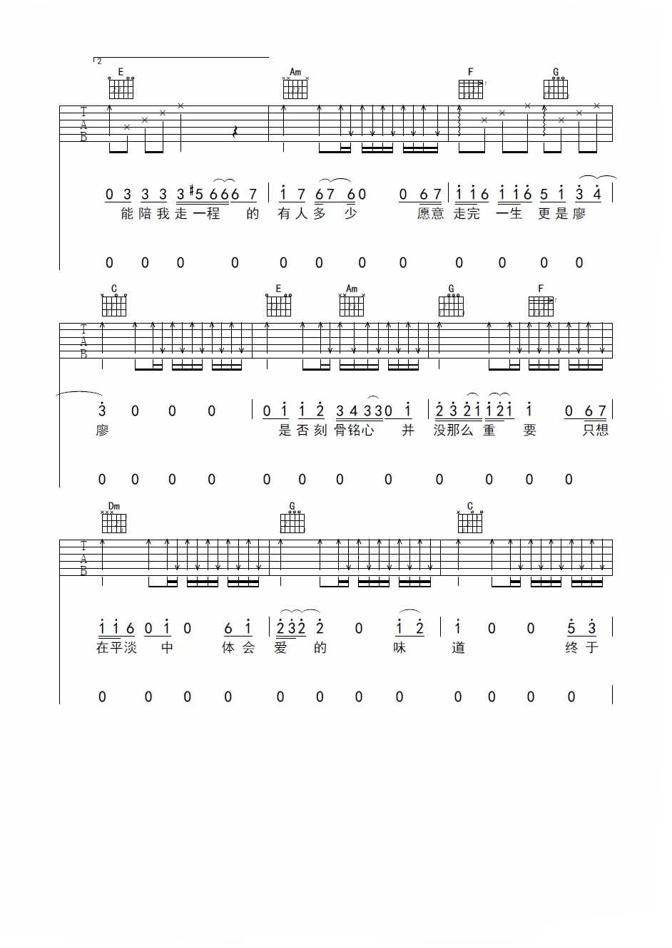 终于等到你曲谱G调吉他谱第(2)页