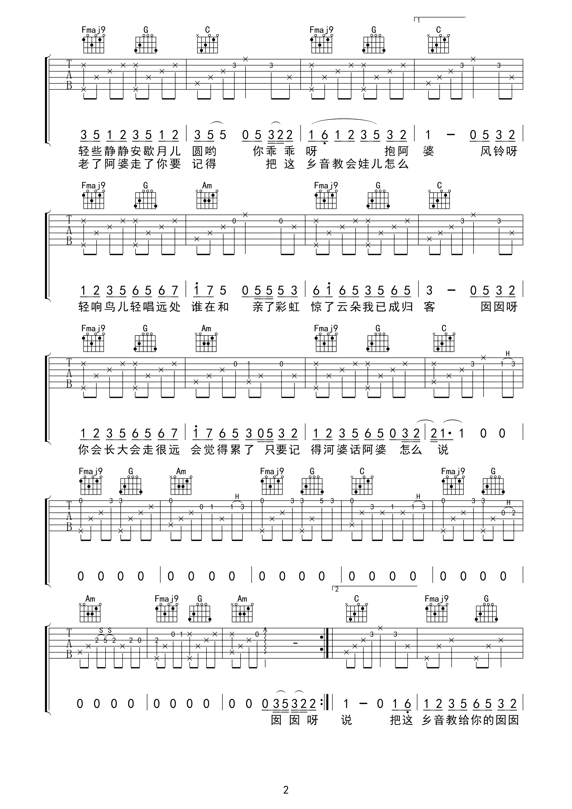 阿婆说吉他谱 陈一发儿/暗杠-囡囡呀不要调皮  坐下听听阿婆说2