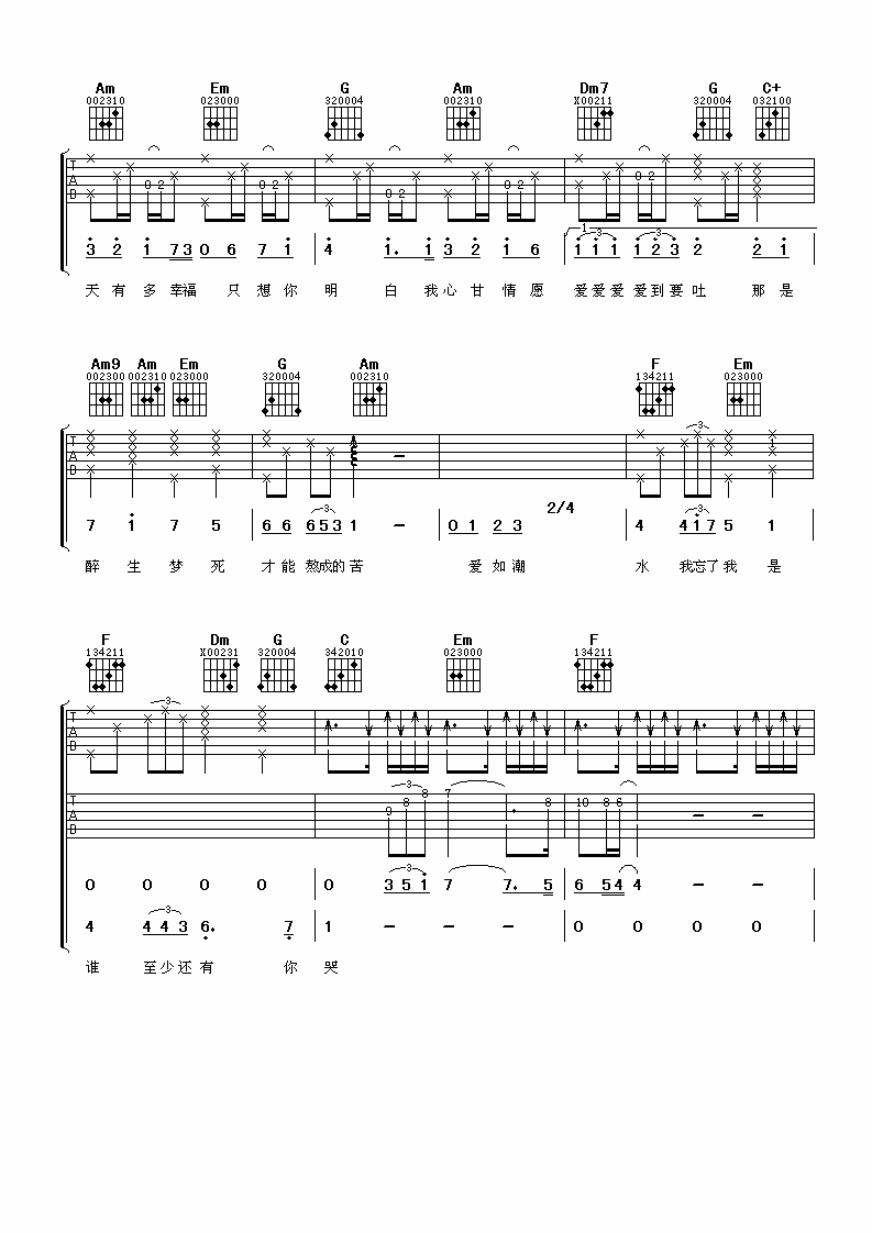 淘汰曲谱by陈奕迅D调吉他谱第(3)页