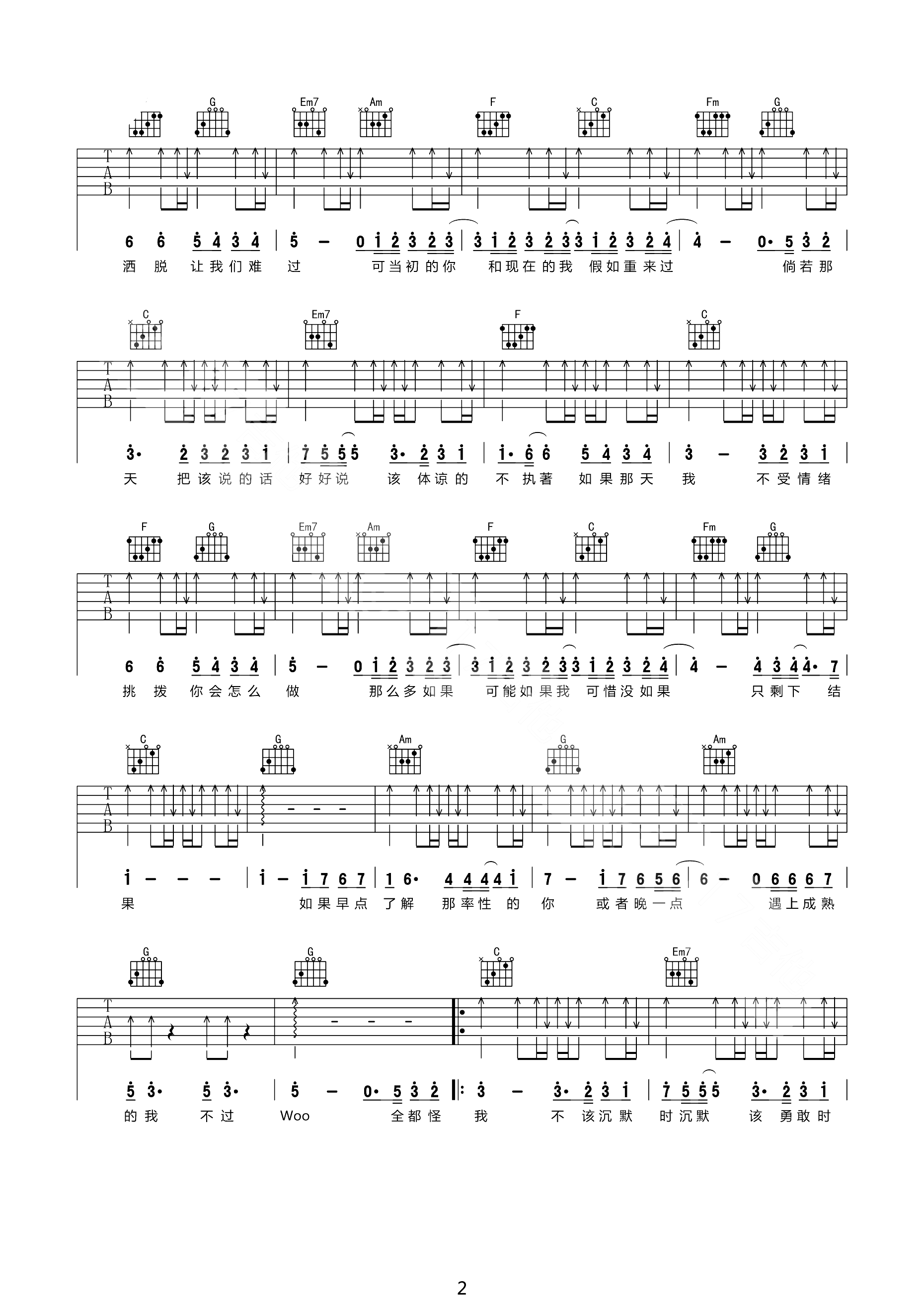 可惜没如果吉他谱 林俊杰 遇到自己喜欢的人,请不要害羞2