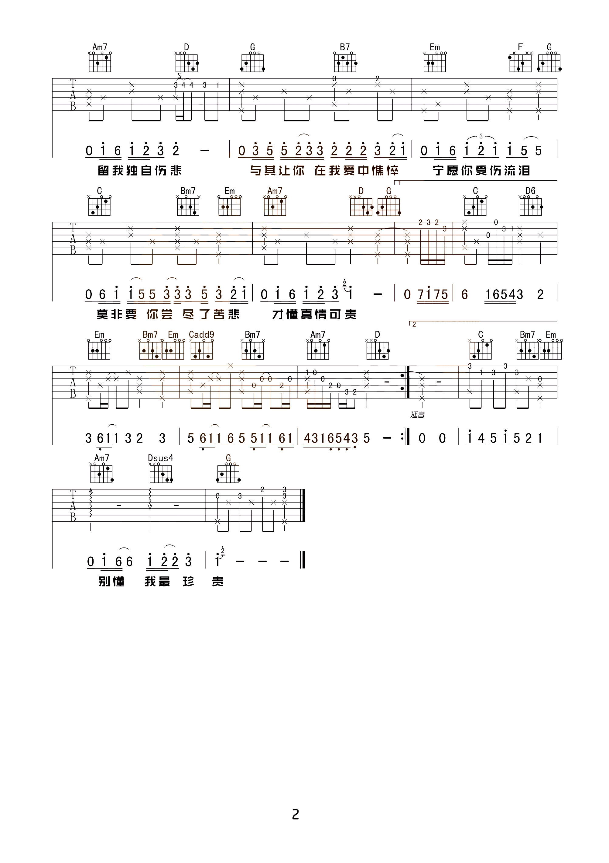 遗憾吉他谱 薛之谦-莫非要你尝尽了苦悲  才懂我最珍贵2