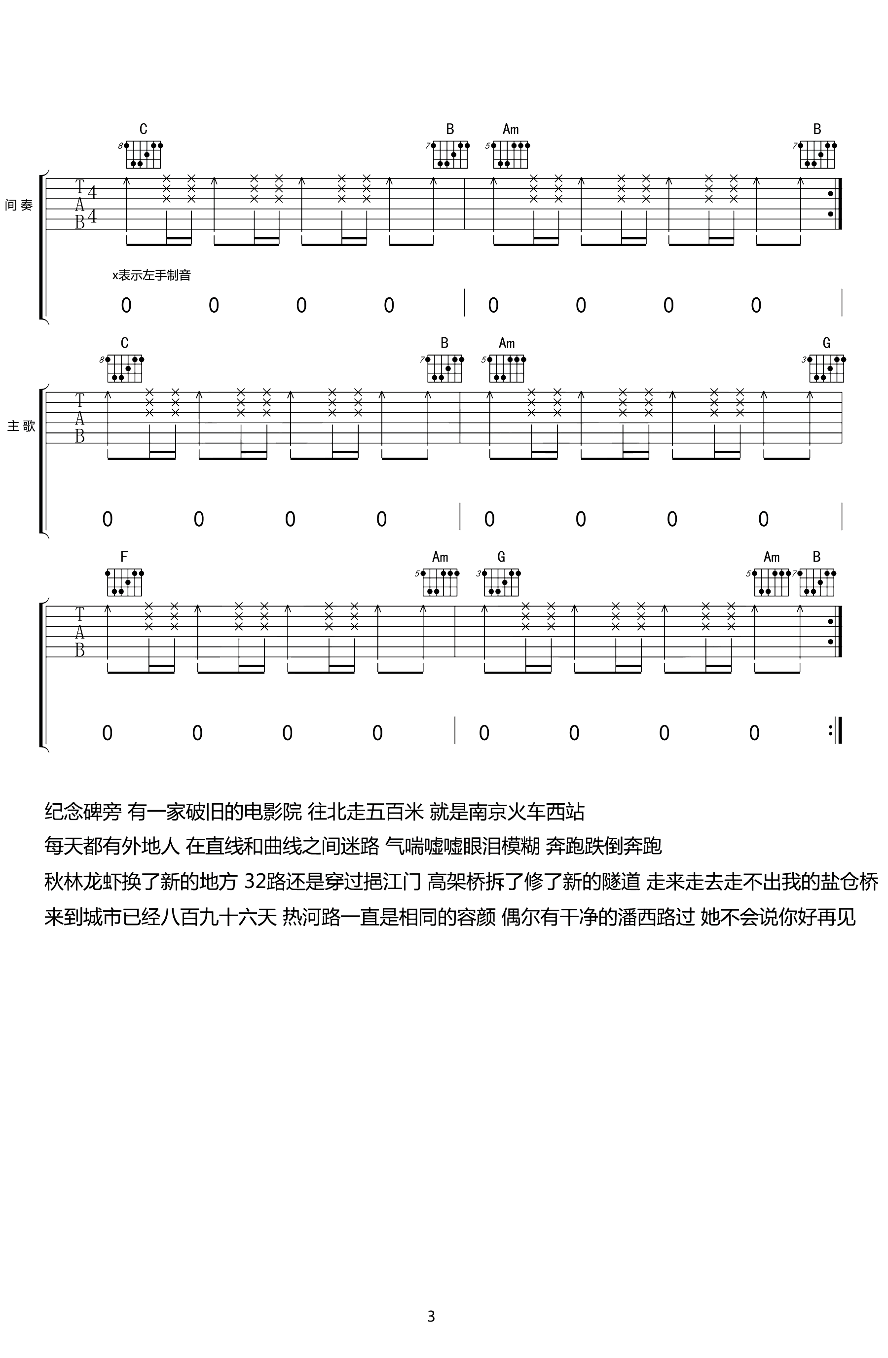 热河吉他谱 李志 这一条条不起眼的街道，都寄托着一部分人的梦3