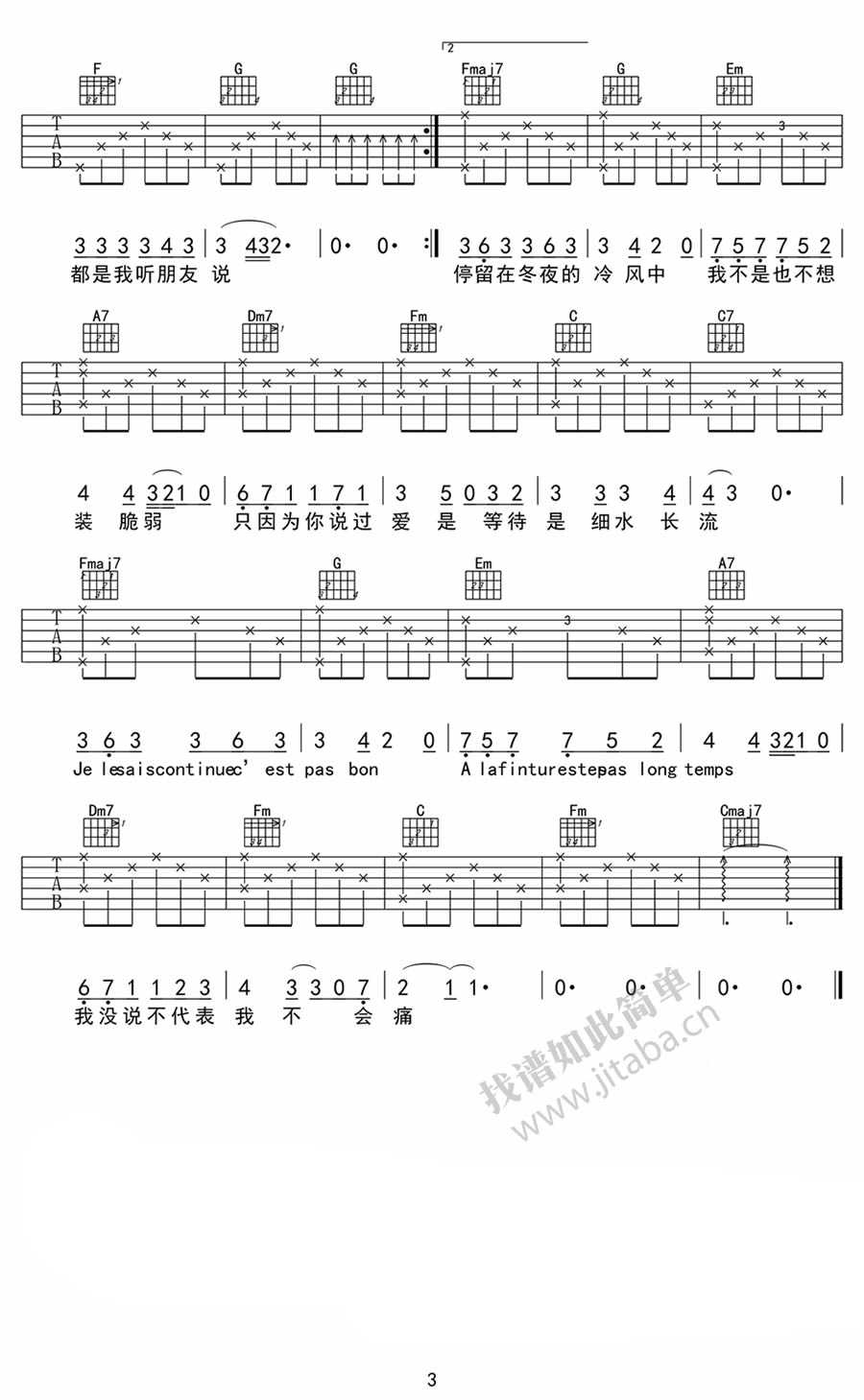 走在冷风中曲谱G调吉他谱第(3)页