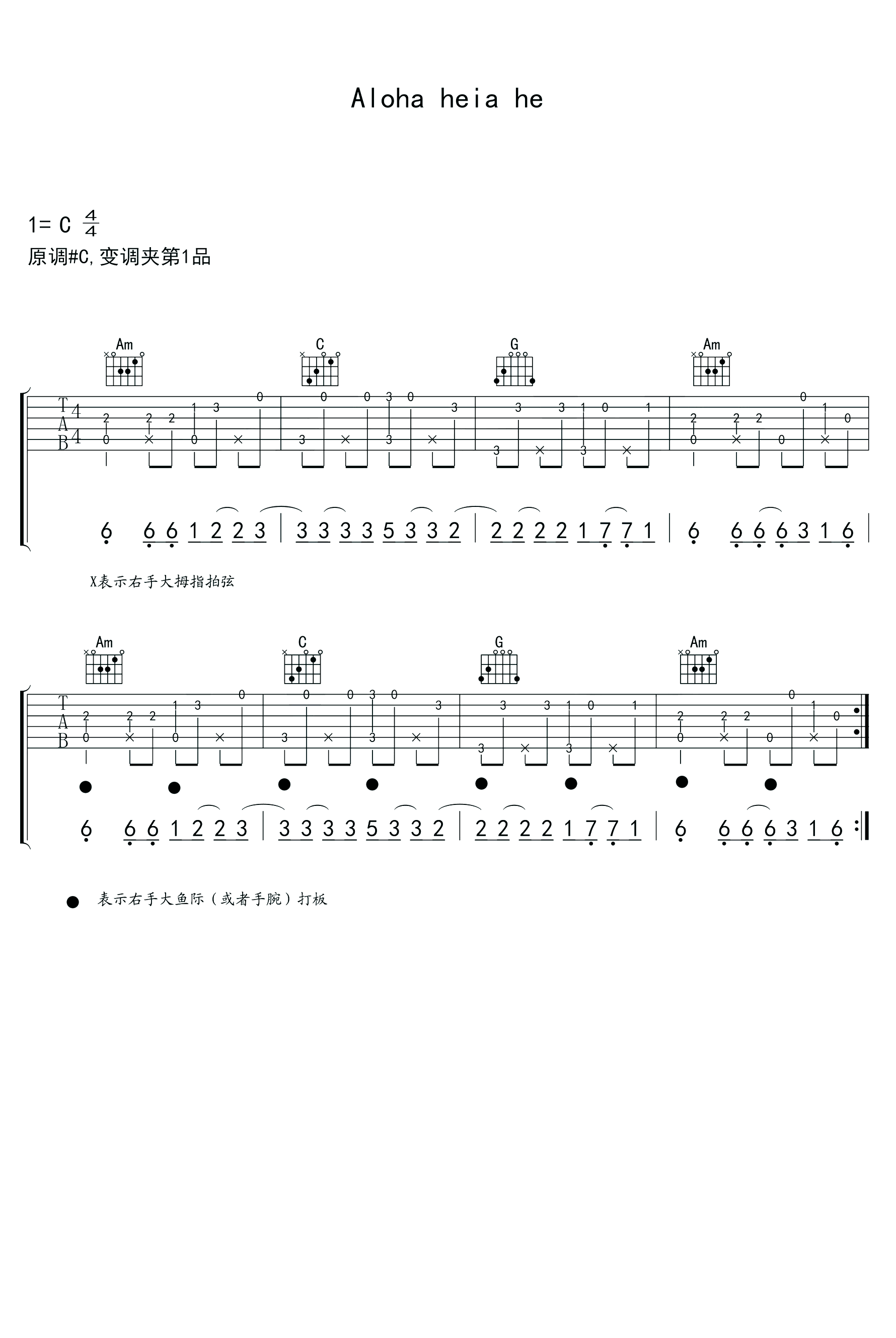 alohahejahe曲谱D调吉他谱第(4)页