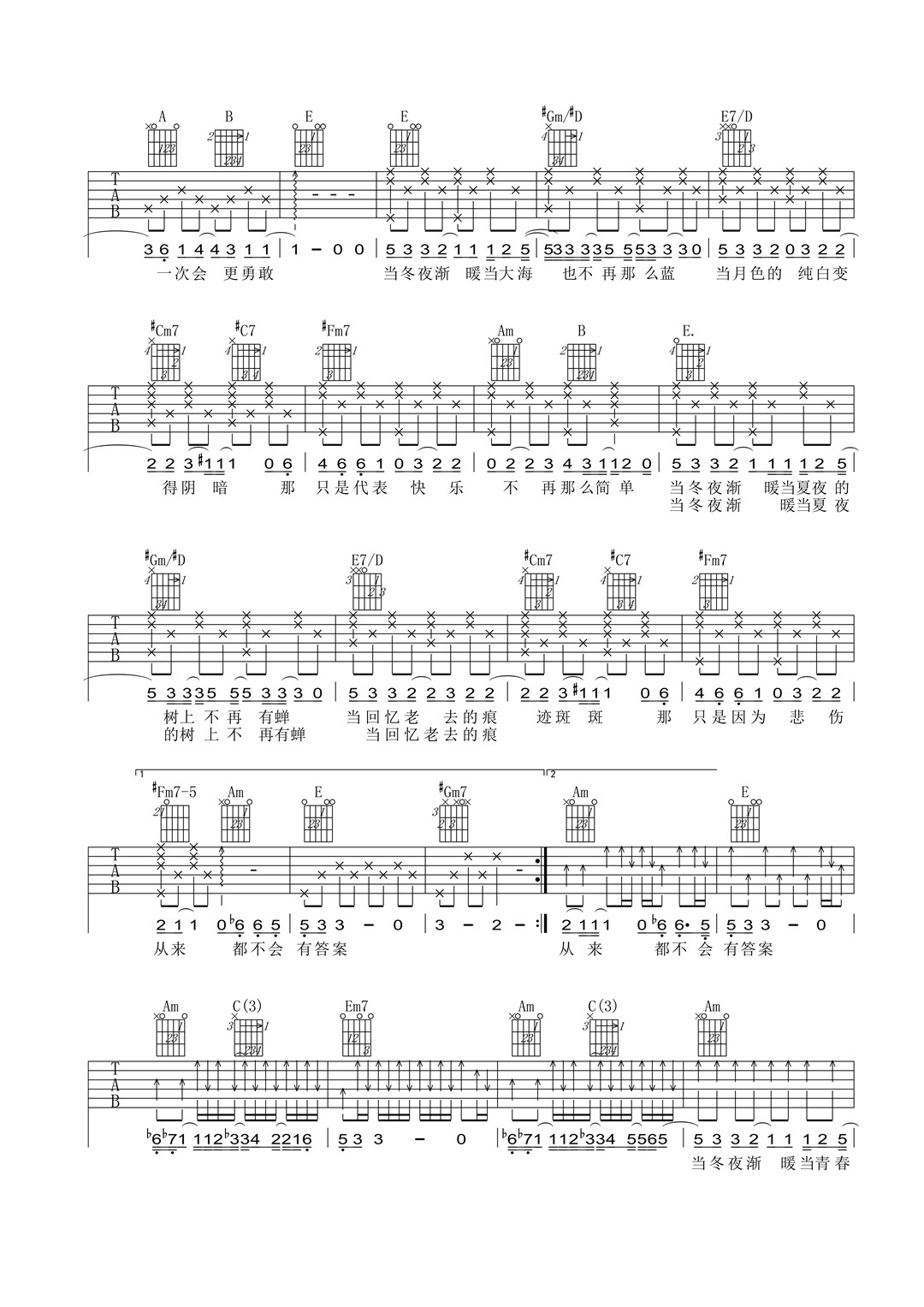 当冬夜渐暖吉他谱 孙燕姿-当冬夜渐暖当青春也都烟消云散2