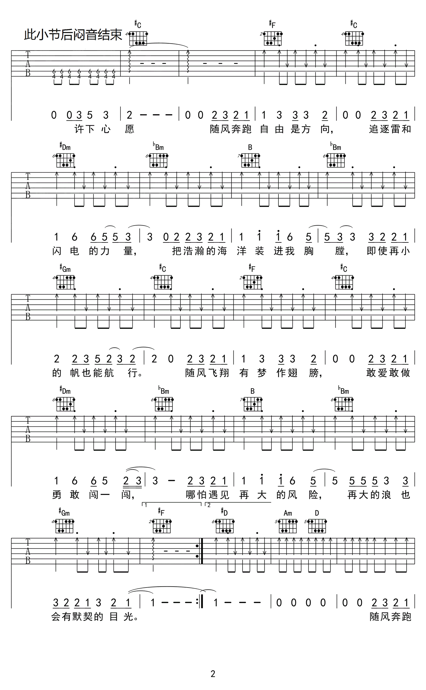 奔跑曲谱G调吉他谱第(4)页