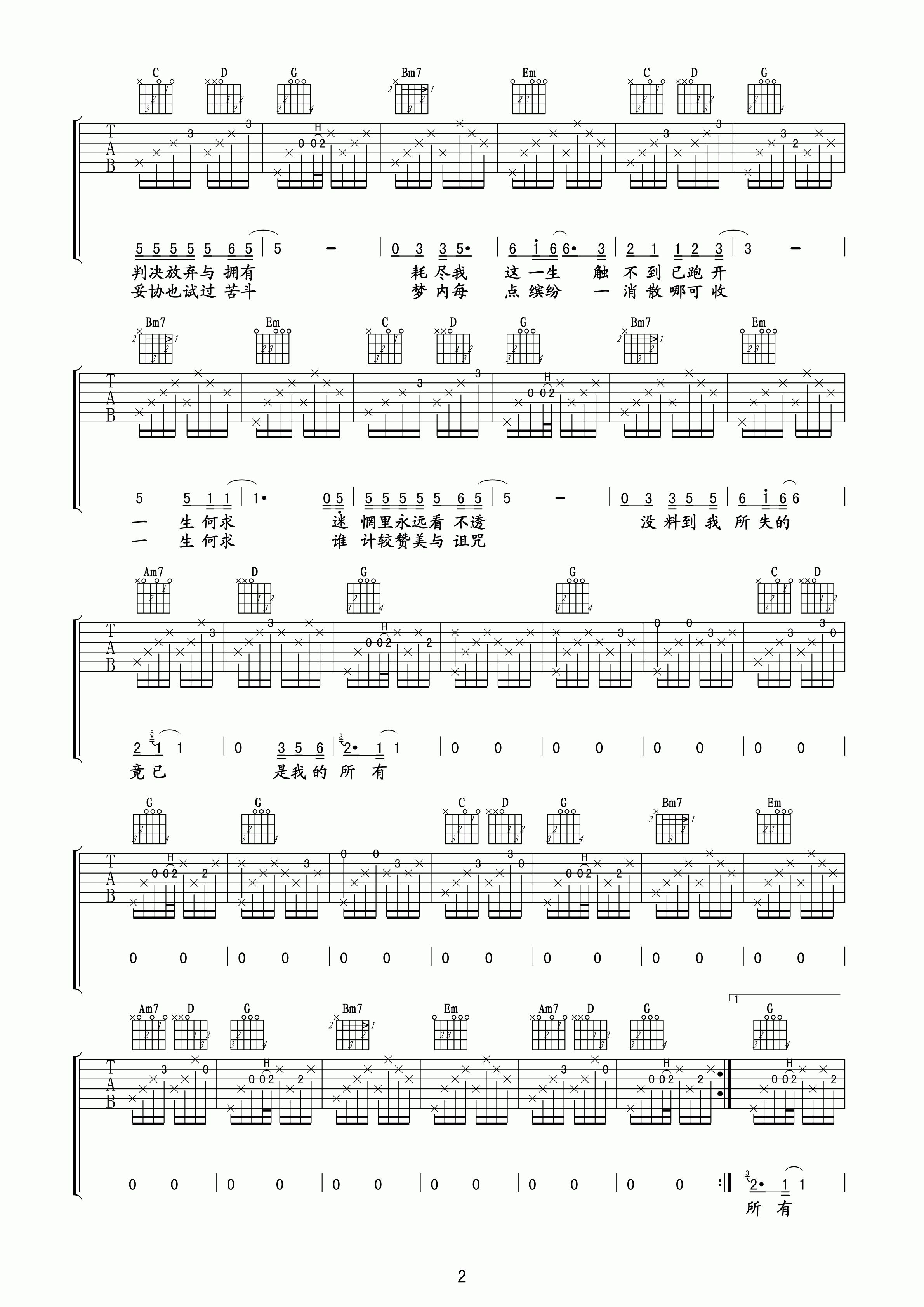 一生何求吉他谱 陈百强 电视剧义不容情主题曲2