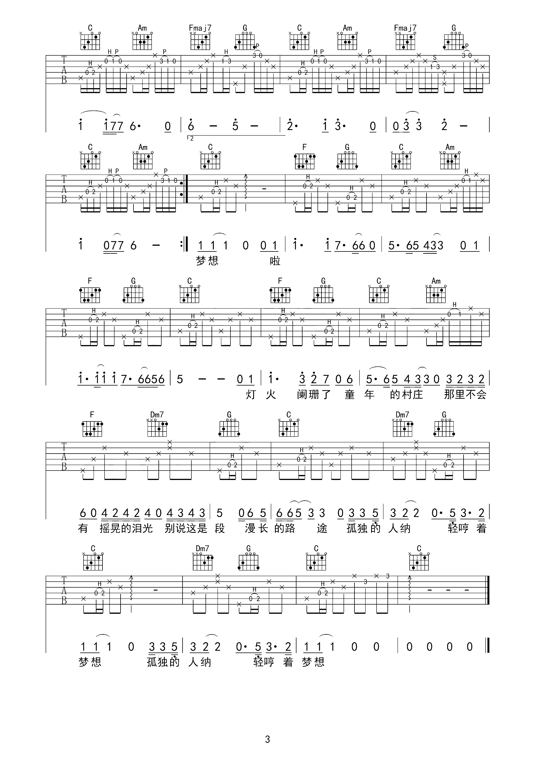 夕阳里的顾城曲谱D调吉他谱第(3)页
