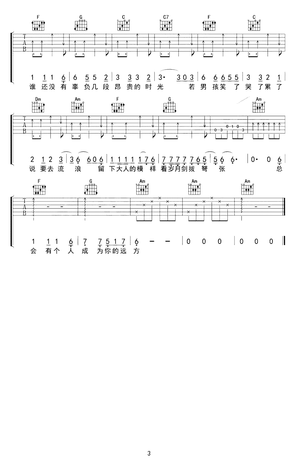 牧马城市曲谱B调吉他谱第(3)页