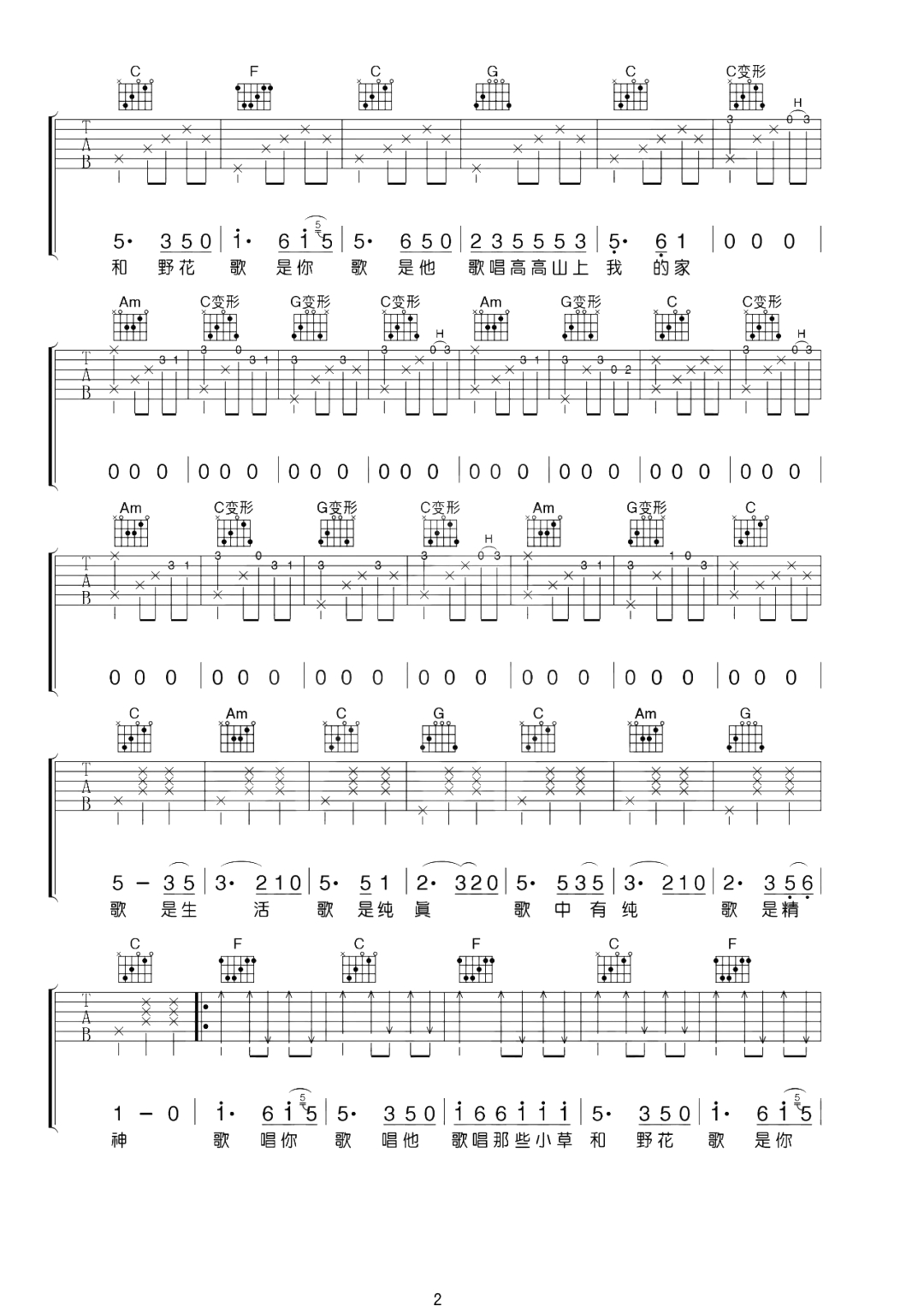 民谣曲谱G调吉他谱第(2)页