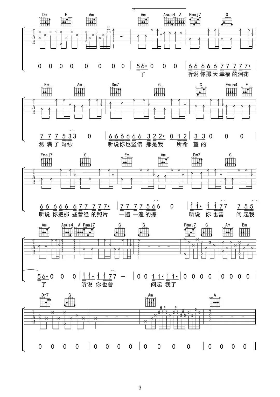 听说曲谱C调吉他谱第(3)页