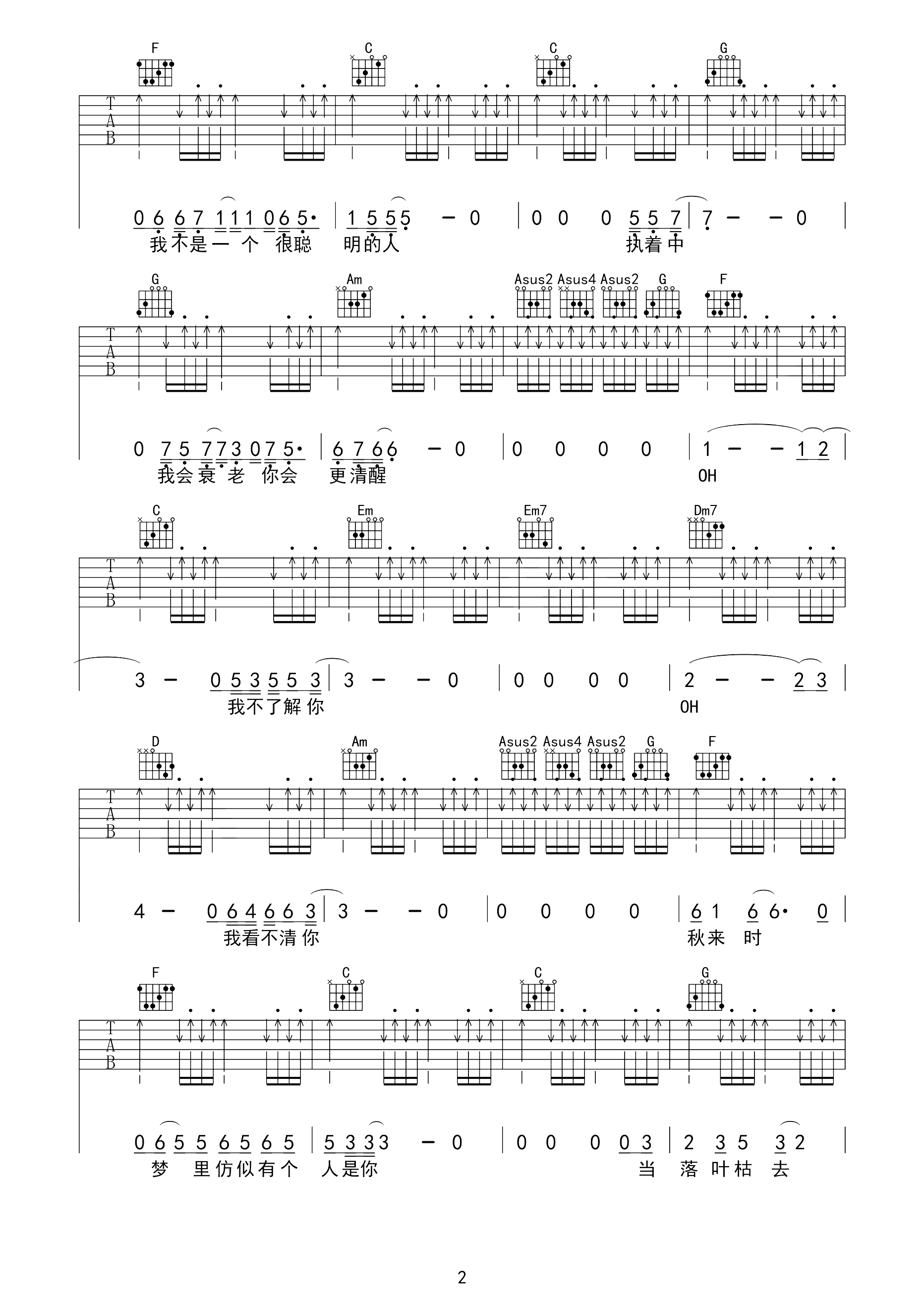 小雨中曲谱G调吉他谱第(2)页