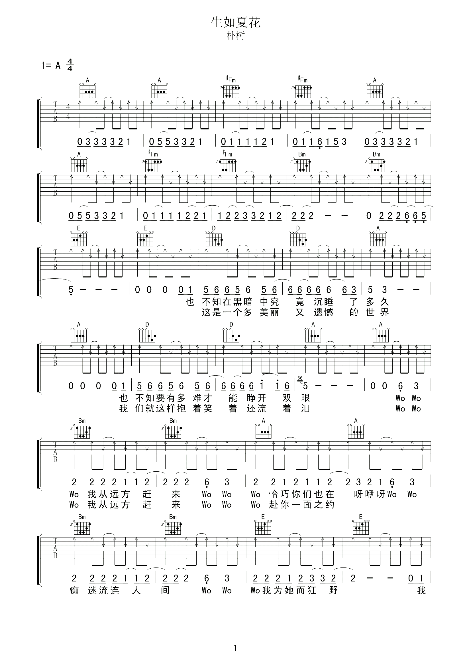 生如夏花吉他谱 朴树 他们生如夏花，却在音乐中归于平凡1