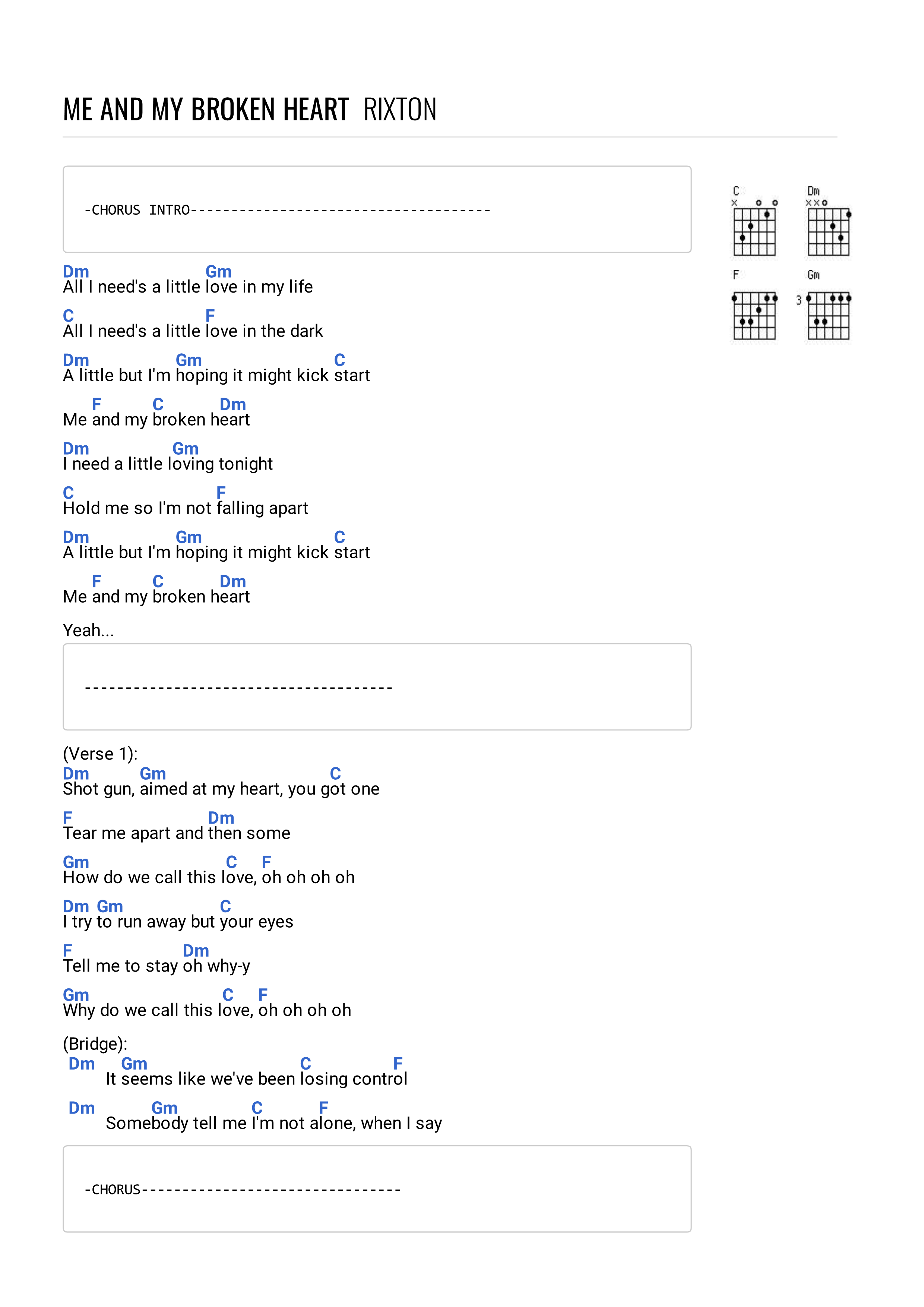 meandmybrokenheart曲谱C调吉他谱第(1)页