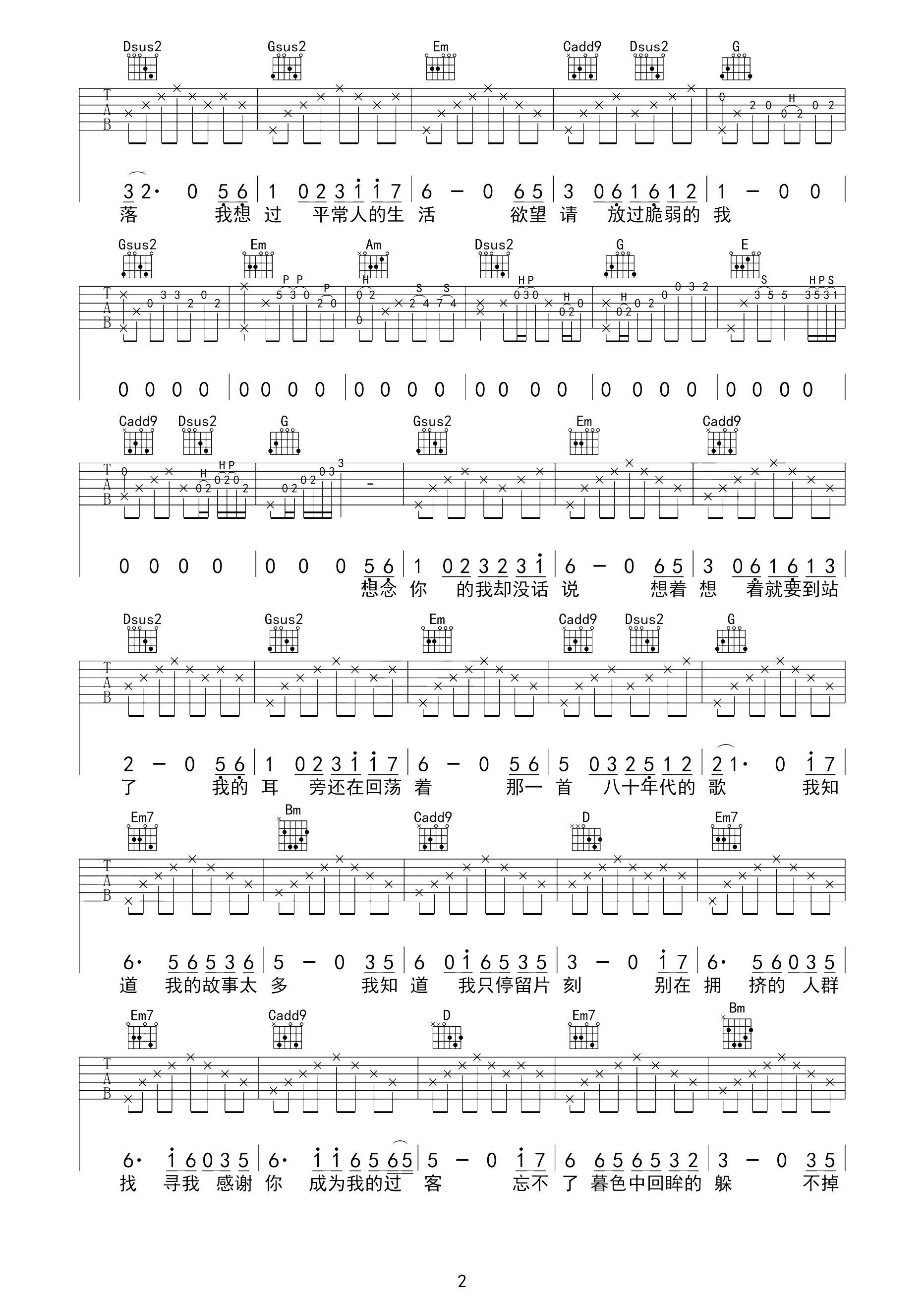 八十年代的歌曲谱D调吉他谱第(2)页