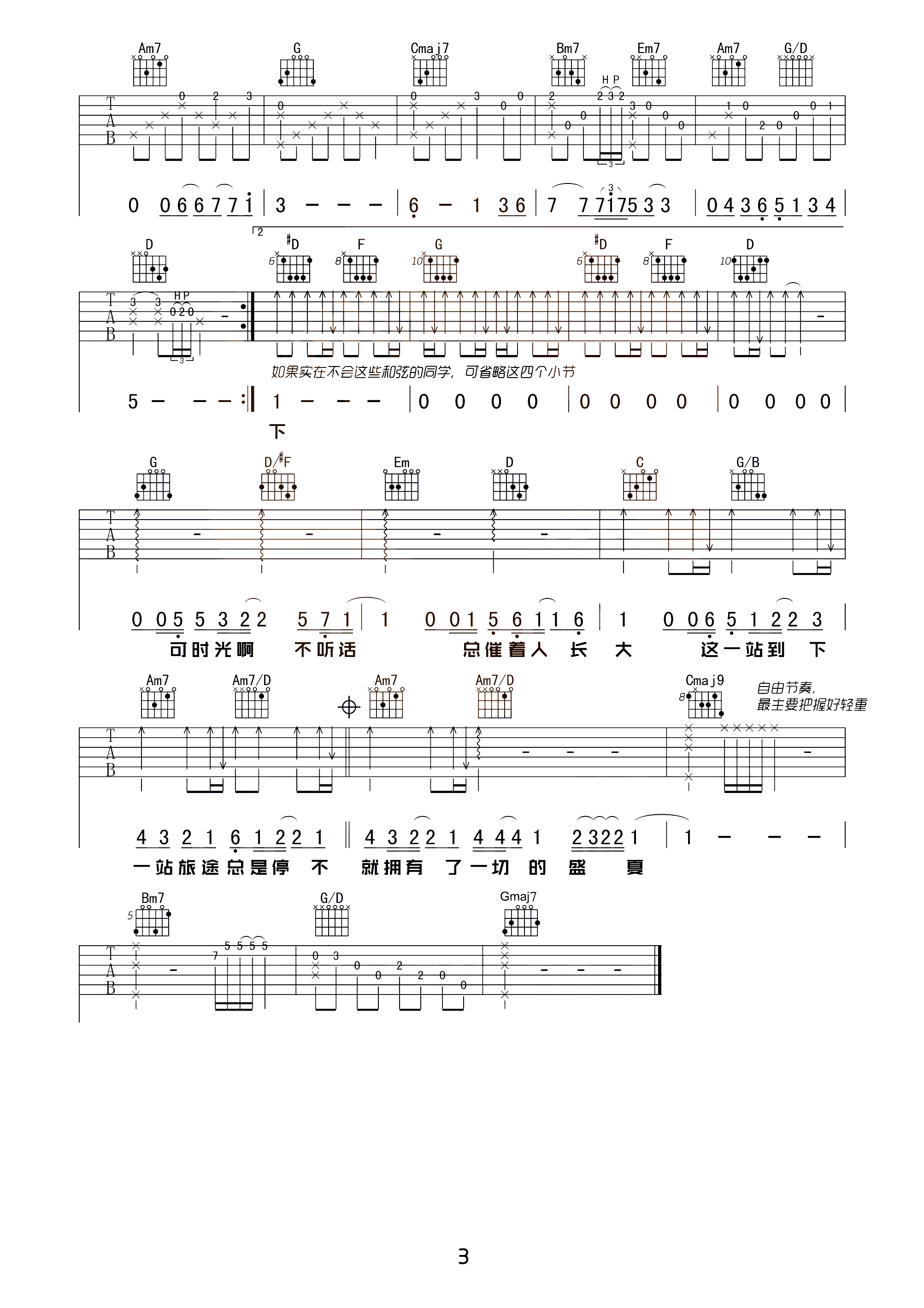 盛夏吉他谱 毛不易-就慢慢的 忘了吧 因为回不去啊  那闭上眼睛就拥有了一切的盛夏3