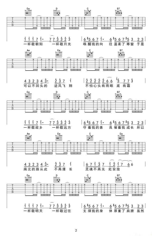 消愁曲谱D调吉他谱第(2)页