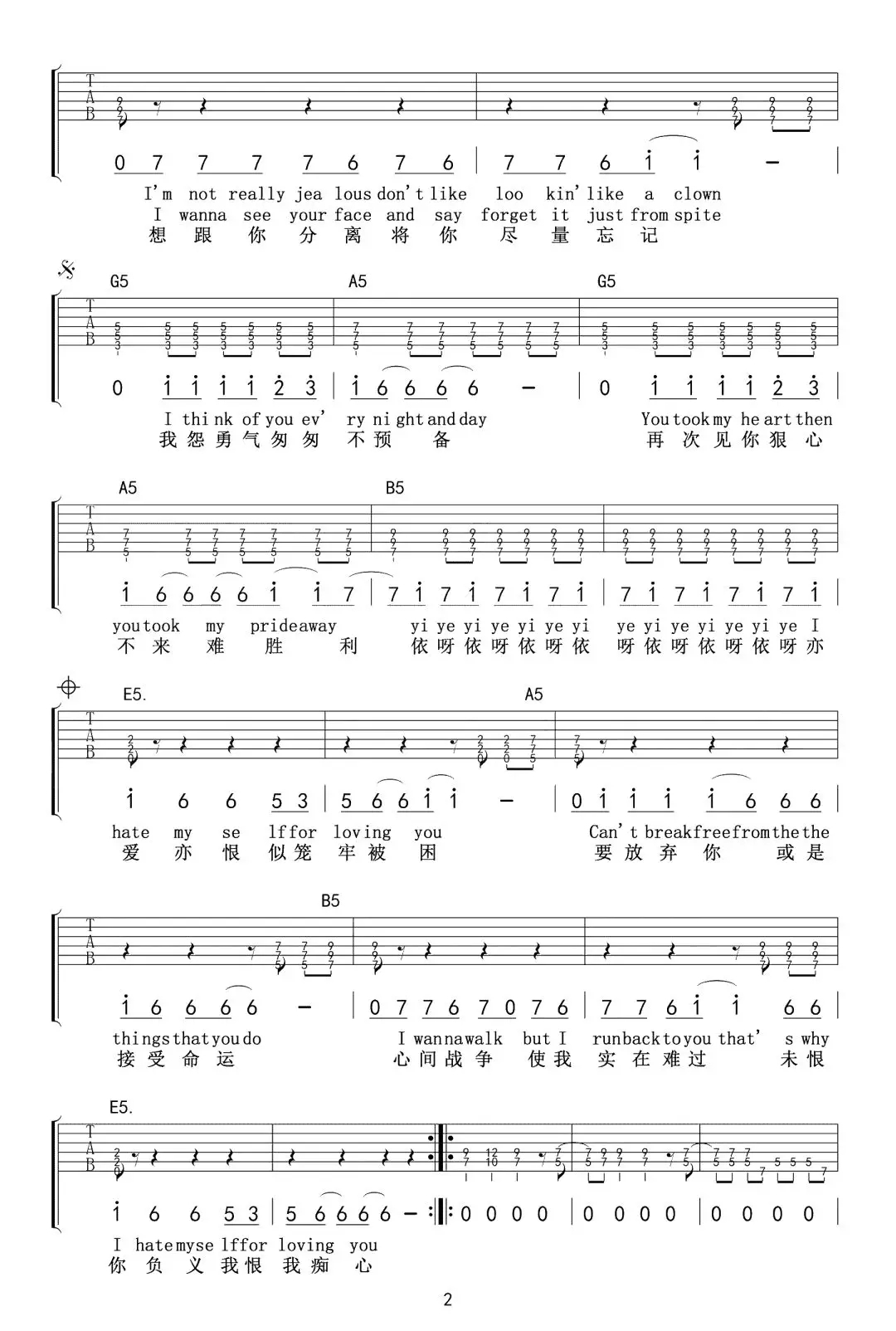 HateMyselfForLovingYou曲谱G调吉他谱第(2)页
