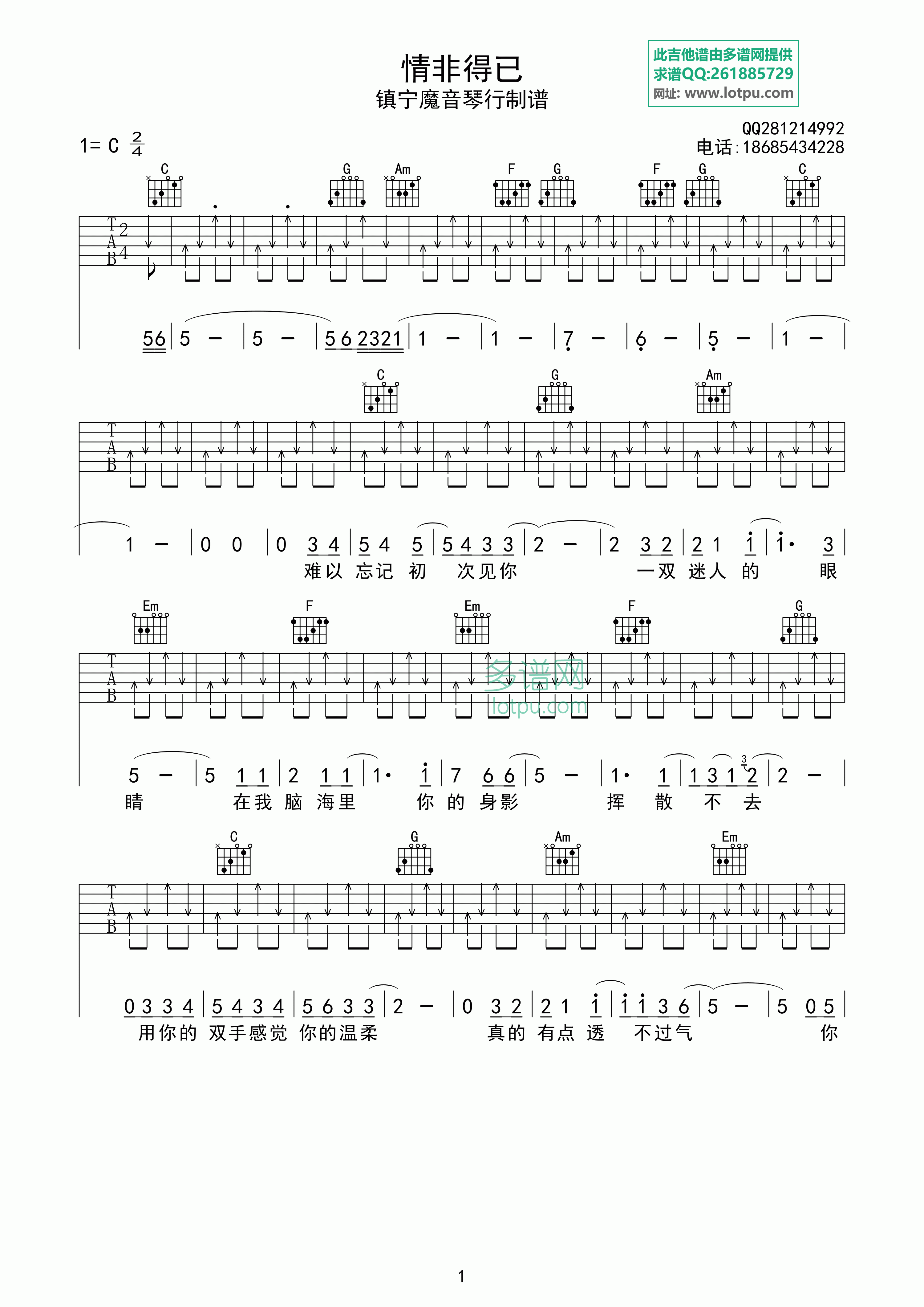 情非得已吉他谱第(1)页