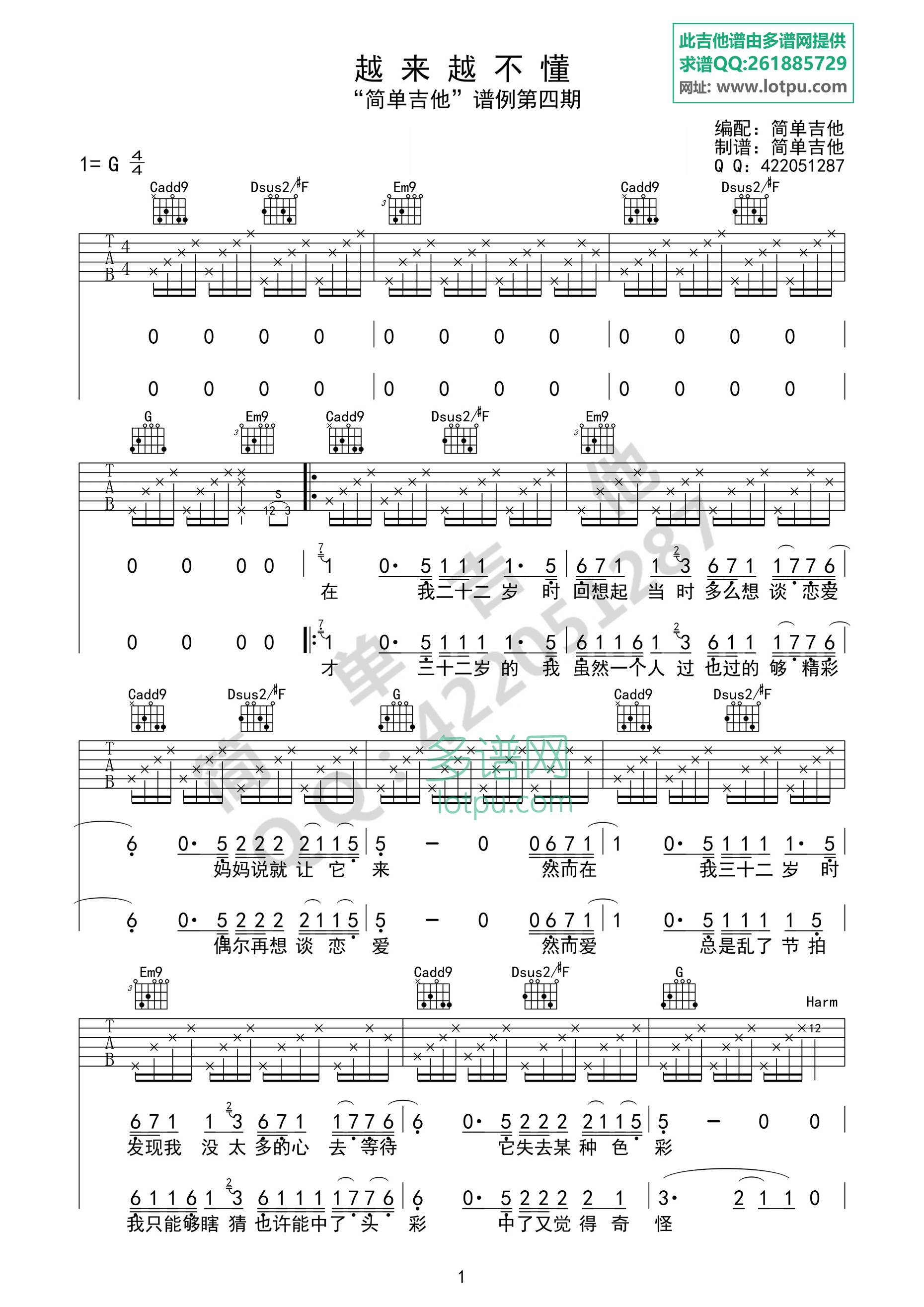 越来越不懂吉他谱第(1)页