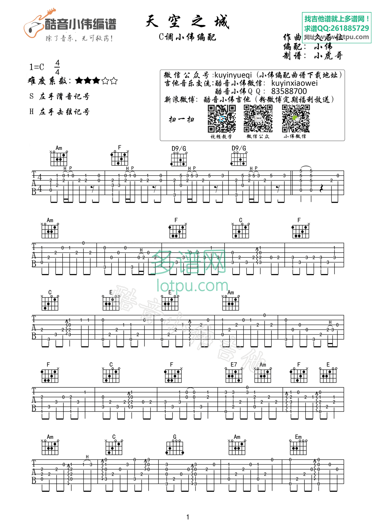 天空之城指弹谱C调指弹吉他谱第(1)页