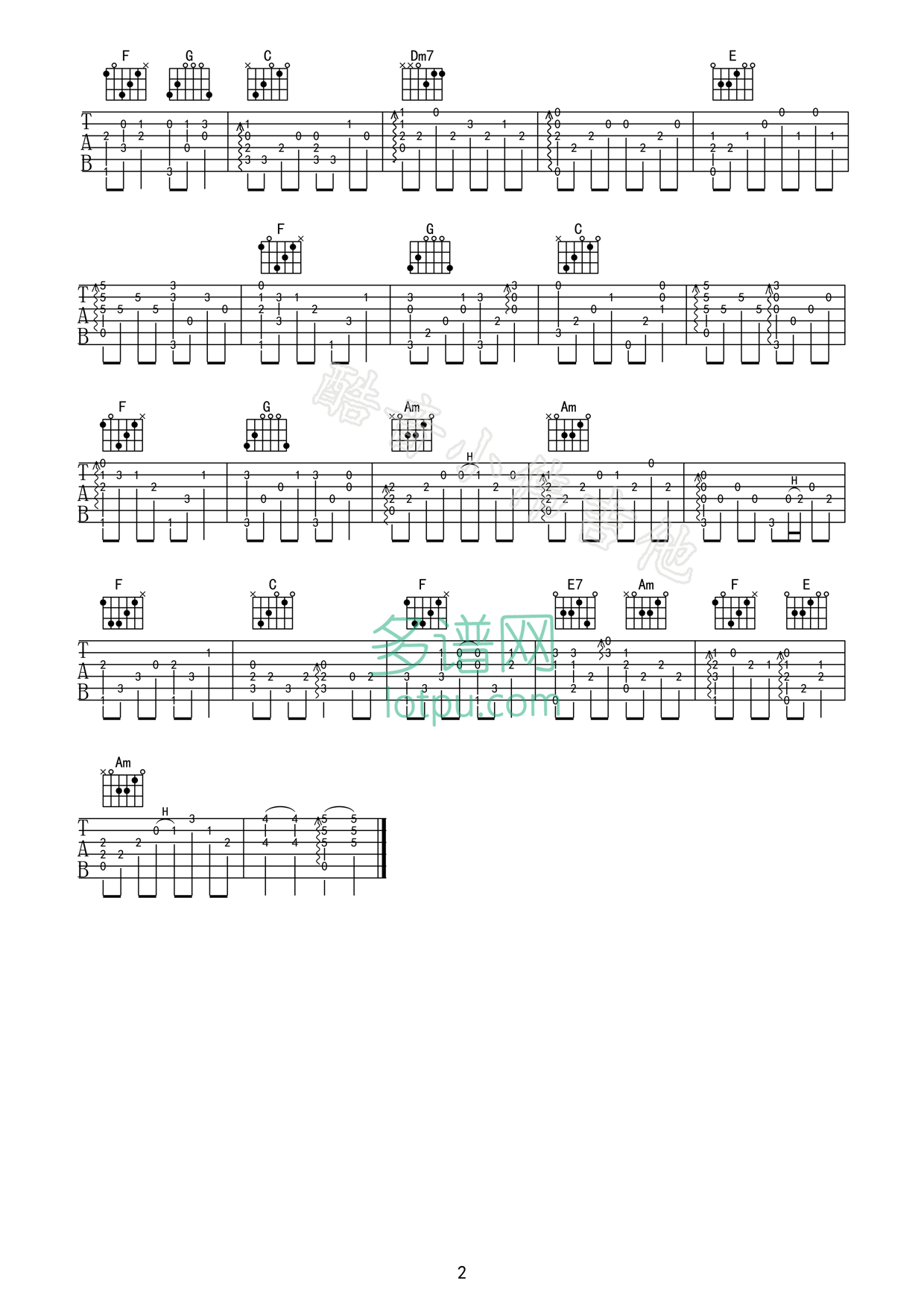 天空之城指弹谱C调指弹吉他谱第(2)页
