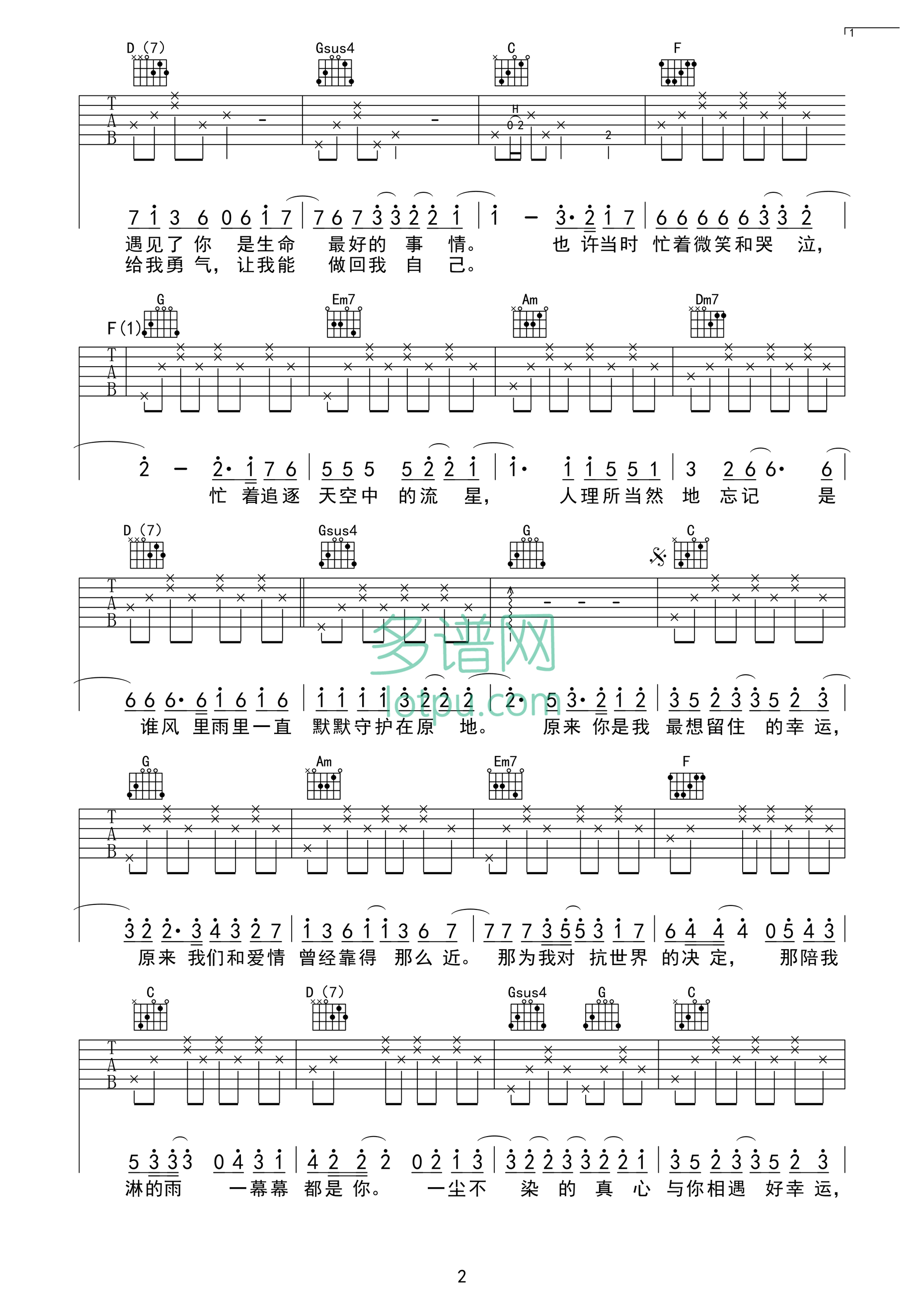 小幸运简化版吉他谱第(2)页