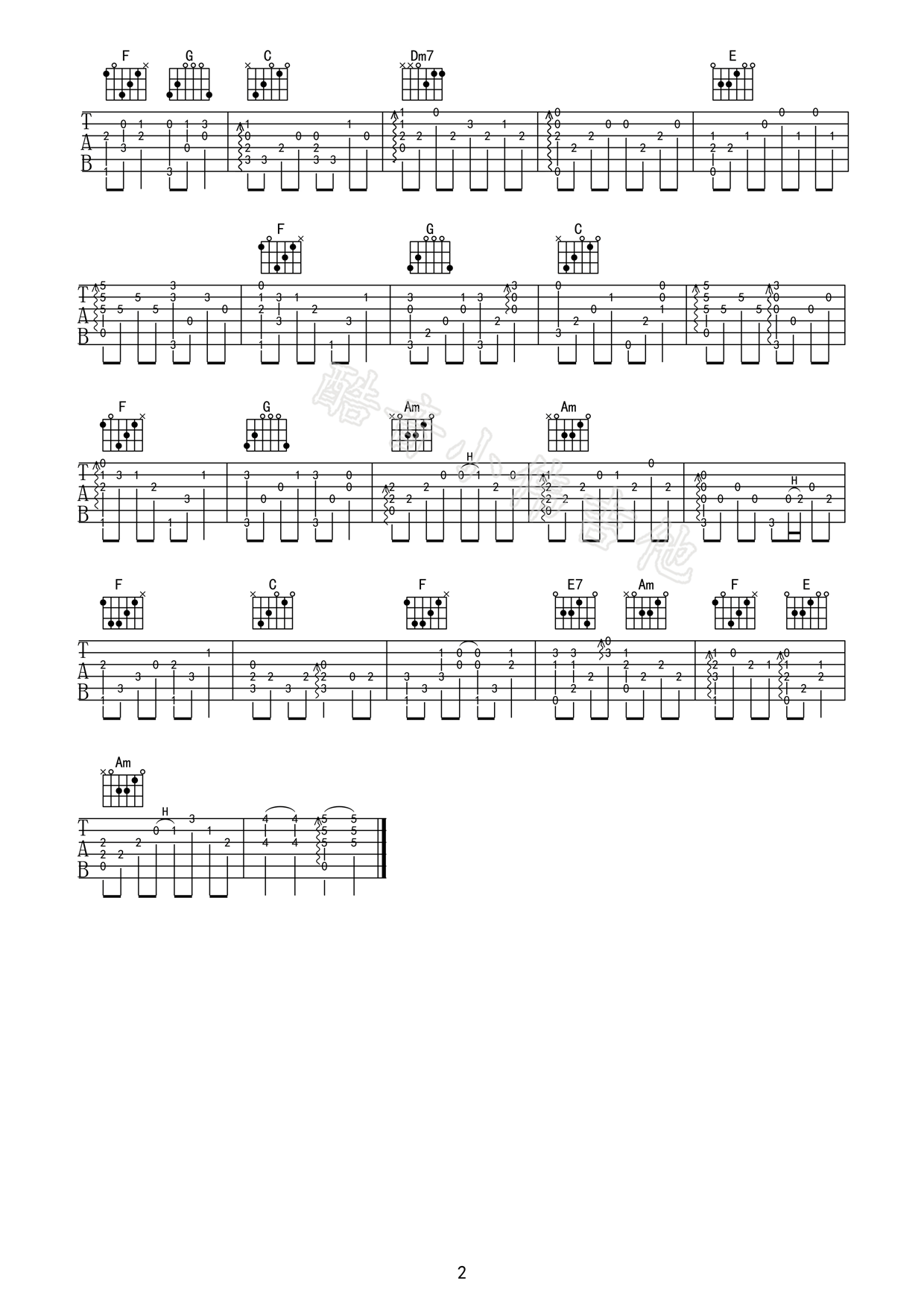 天空之城C调指弹指弹吉他谱第(2)页