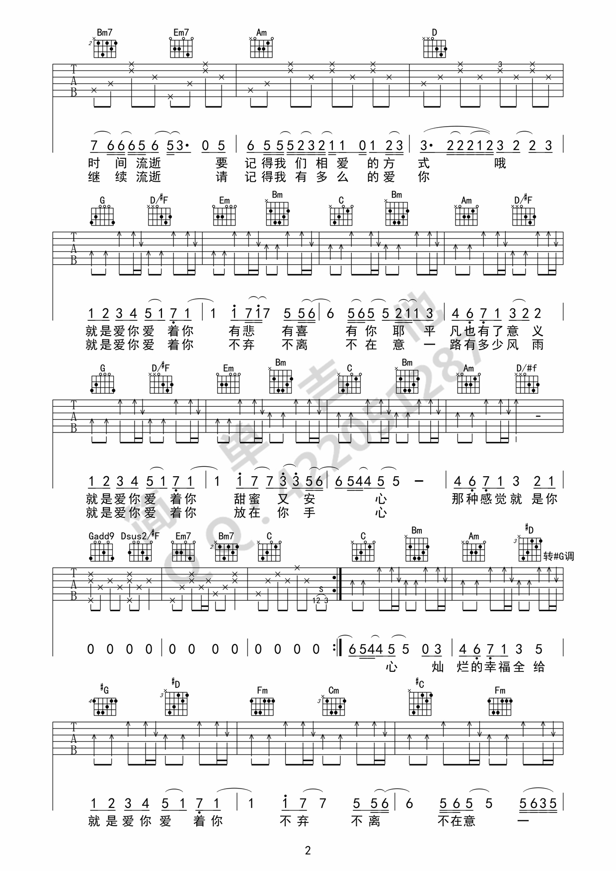 就是爱你G调完美弹唱版吉他谱第(2)页