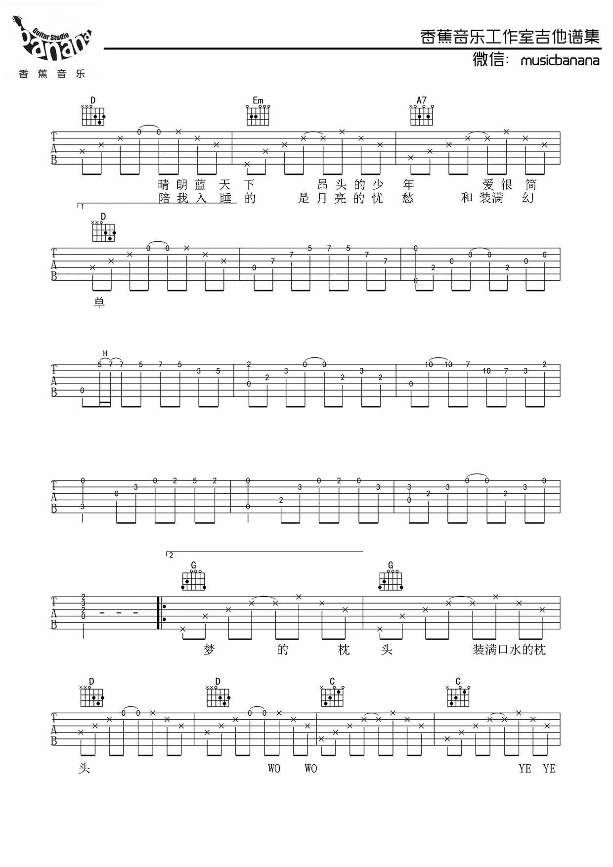 少年锦时中国好声音版D调吉他谱第(3)页