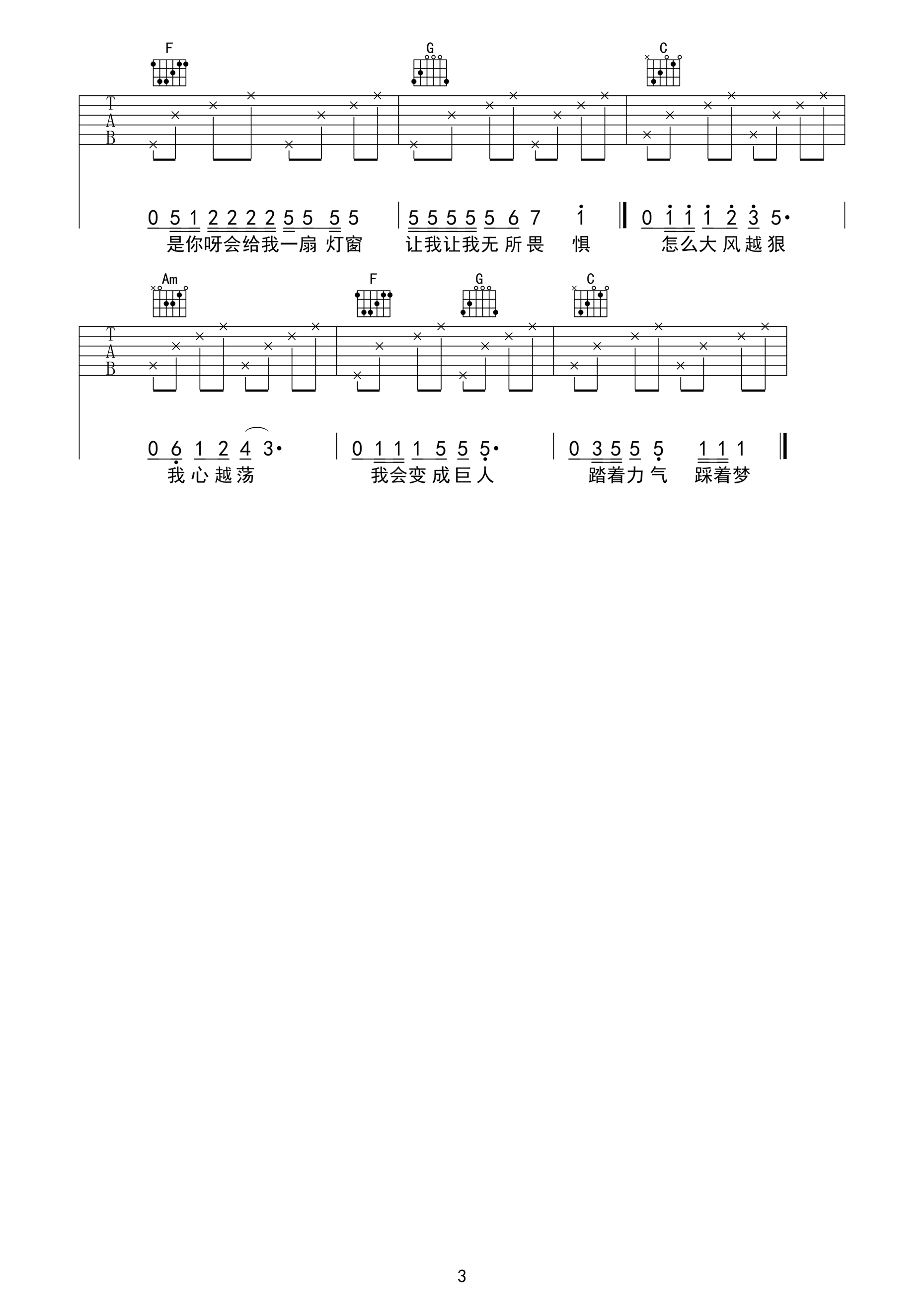 野子C调高清版吉他谱第(3)页