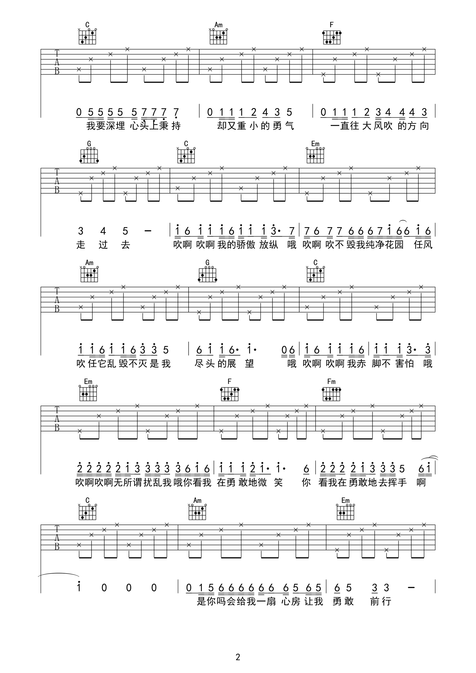 野子C调高清版吉他谱第(2)页