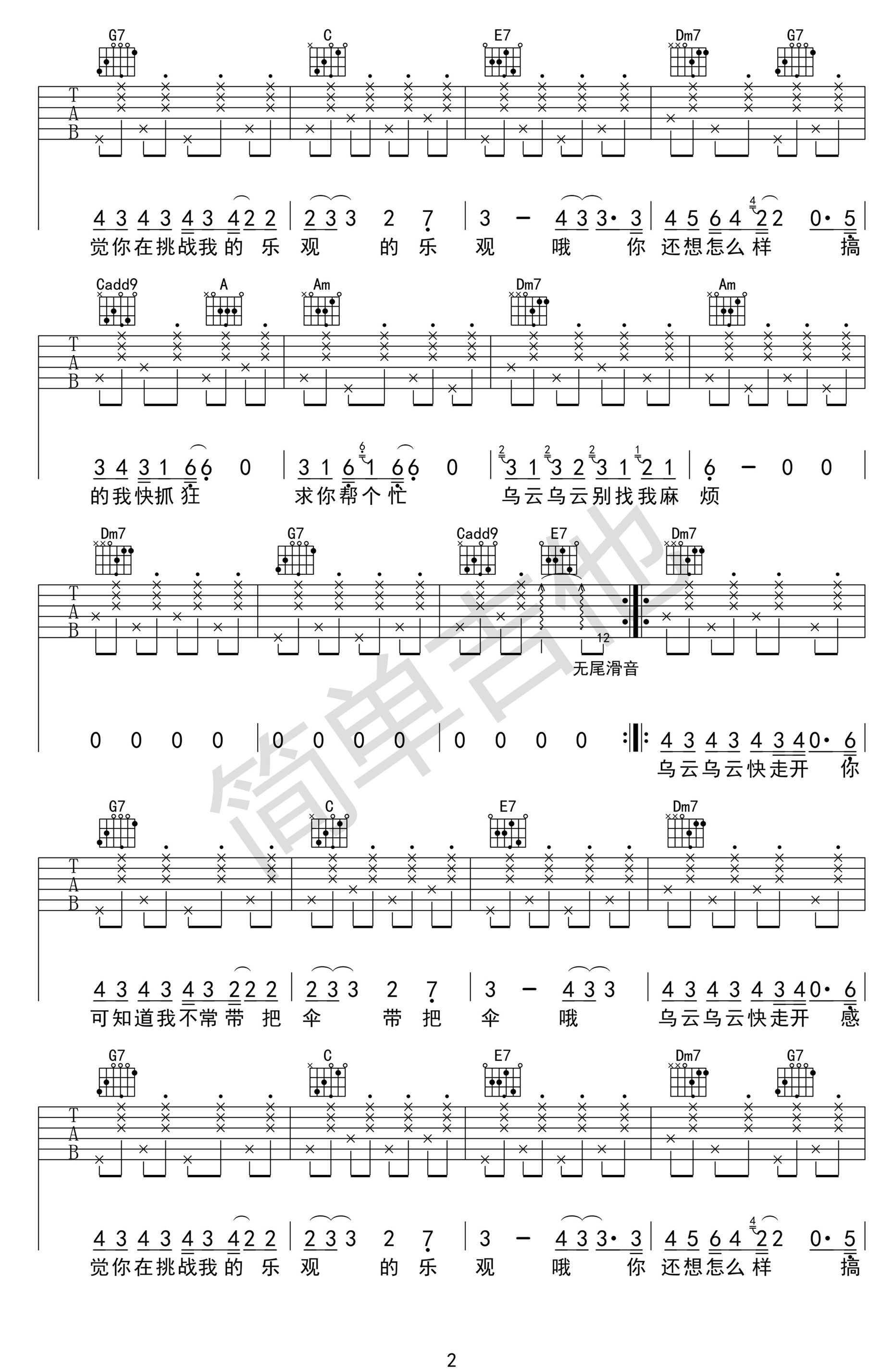 别找我麻烦C调高清吉他谱第(2)页