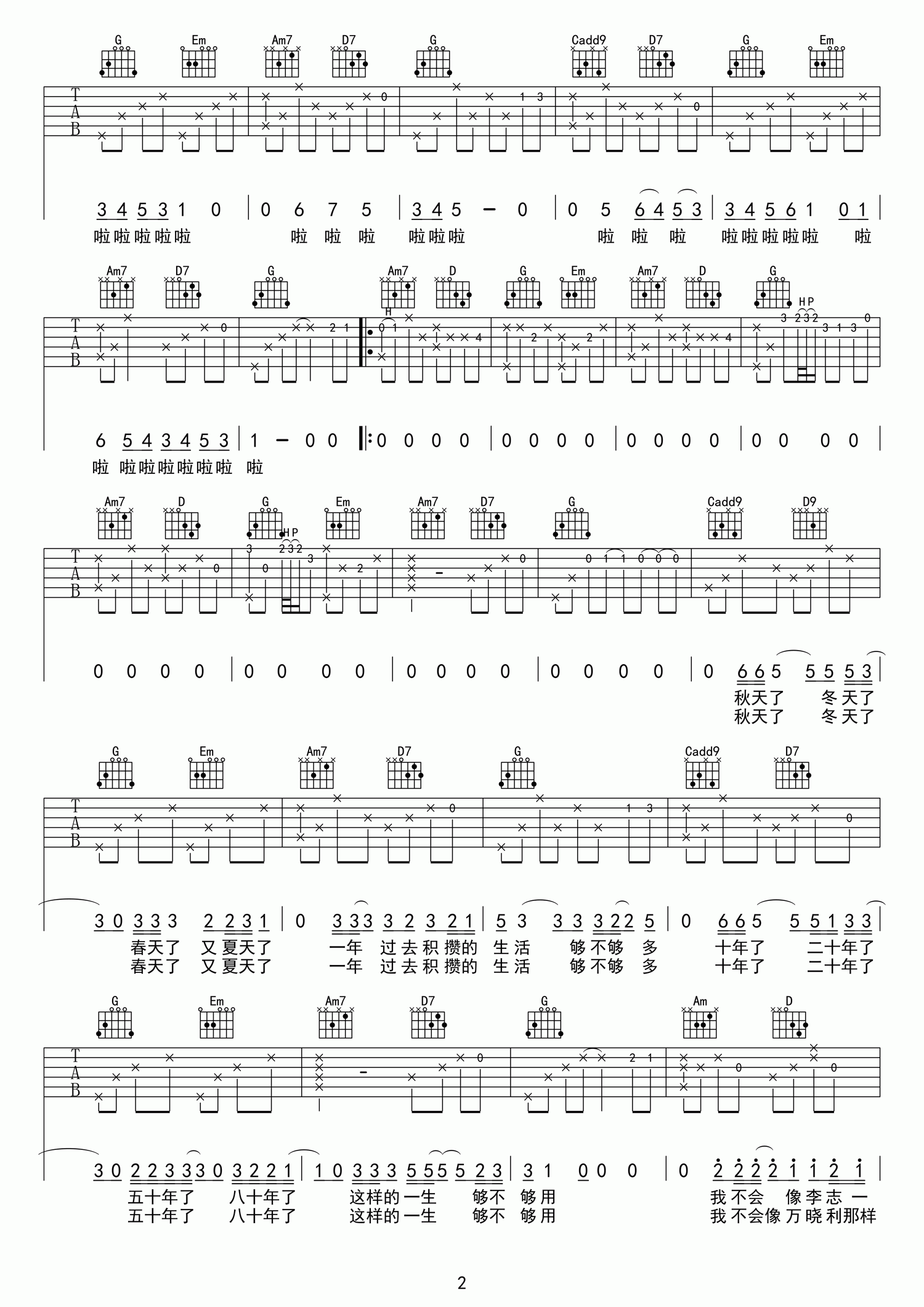 年年G调高清版吉他谱第(2)页