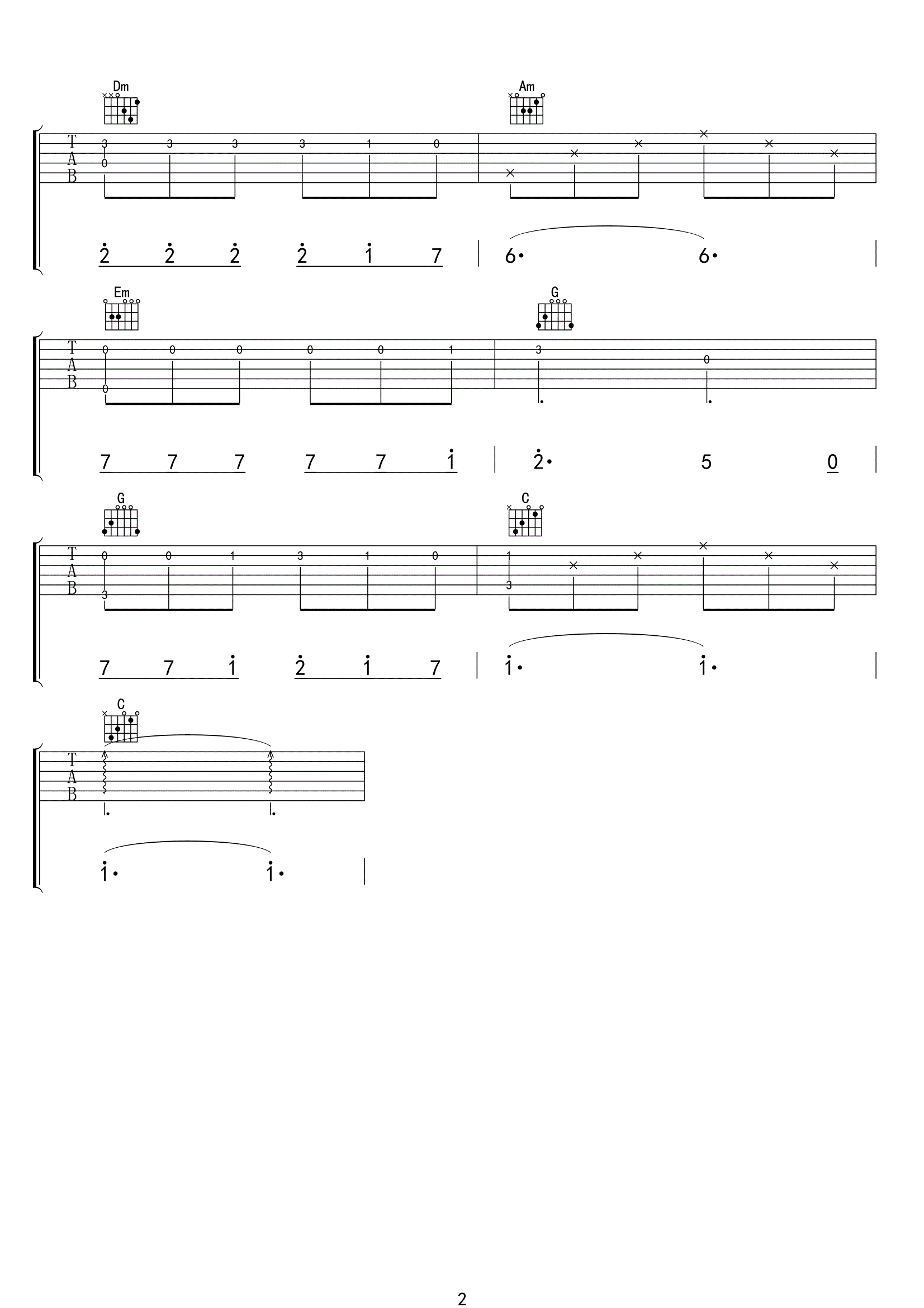 同桌的你指弹入门练习曲吉他谱第(2)页