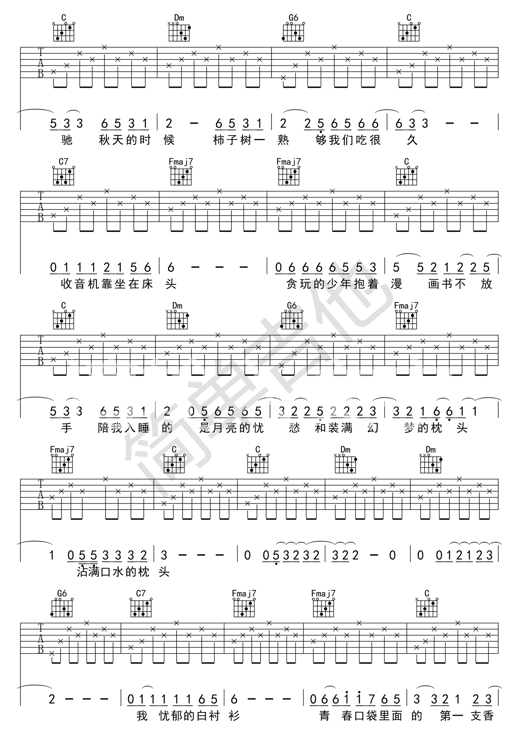 少年锦时C调简单版吉他谱第(4)页
