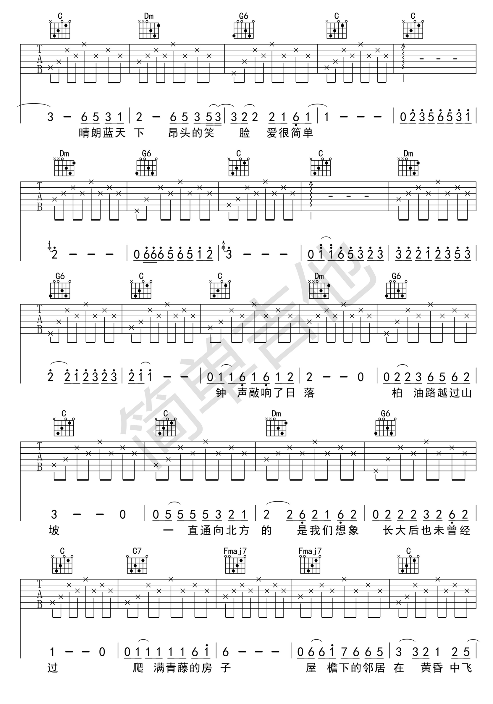 少年锦时C调简单版吉他谱第(3)页