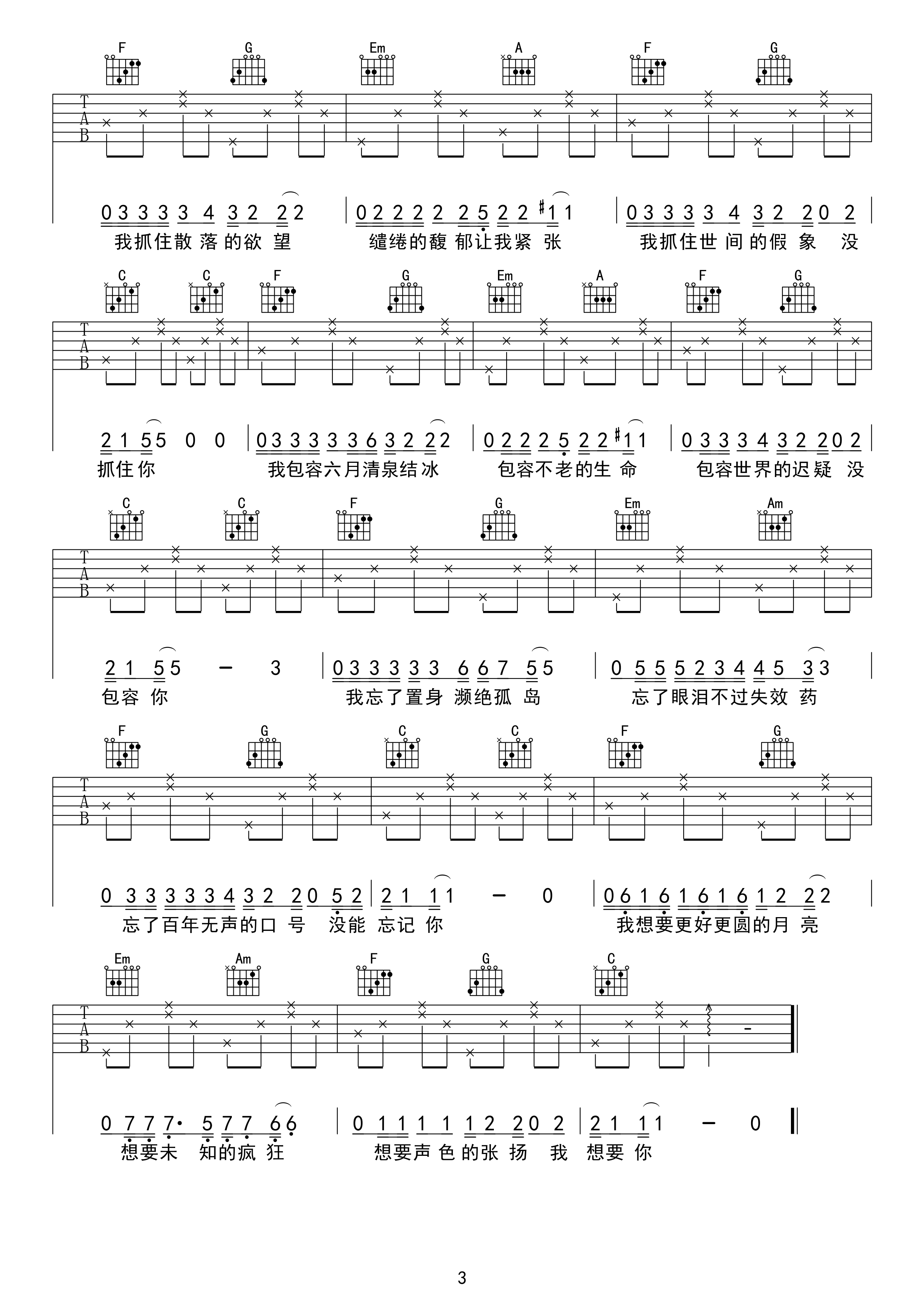 奇妙能力歌C调版吉他谱第(3)页