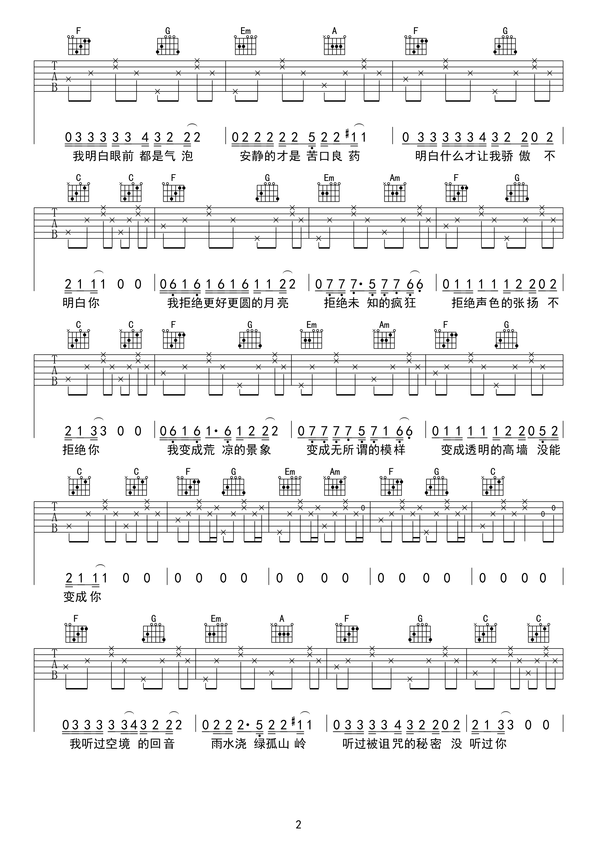 奇妙能力歌C调版吉他谱第(2)页