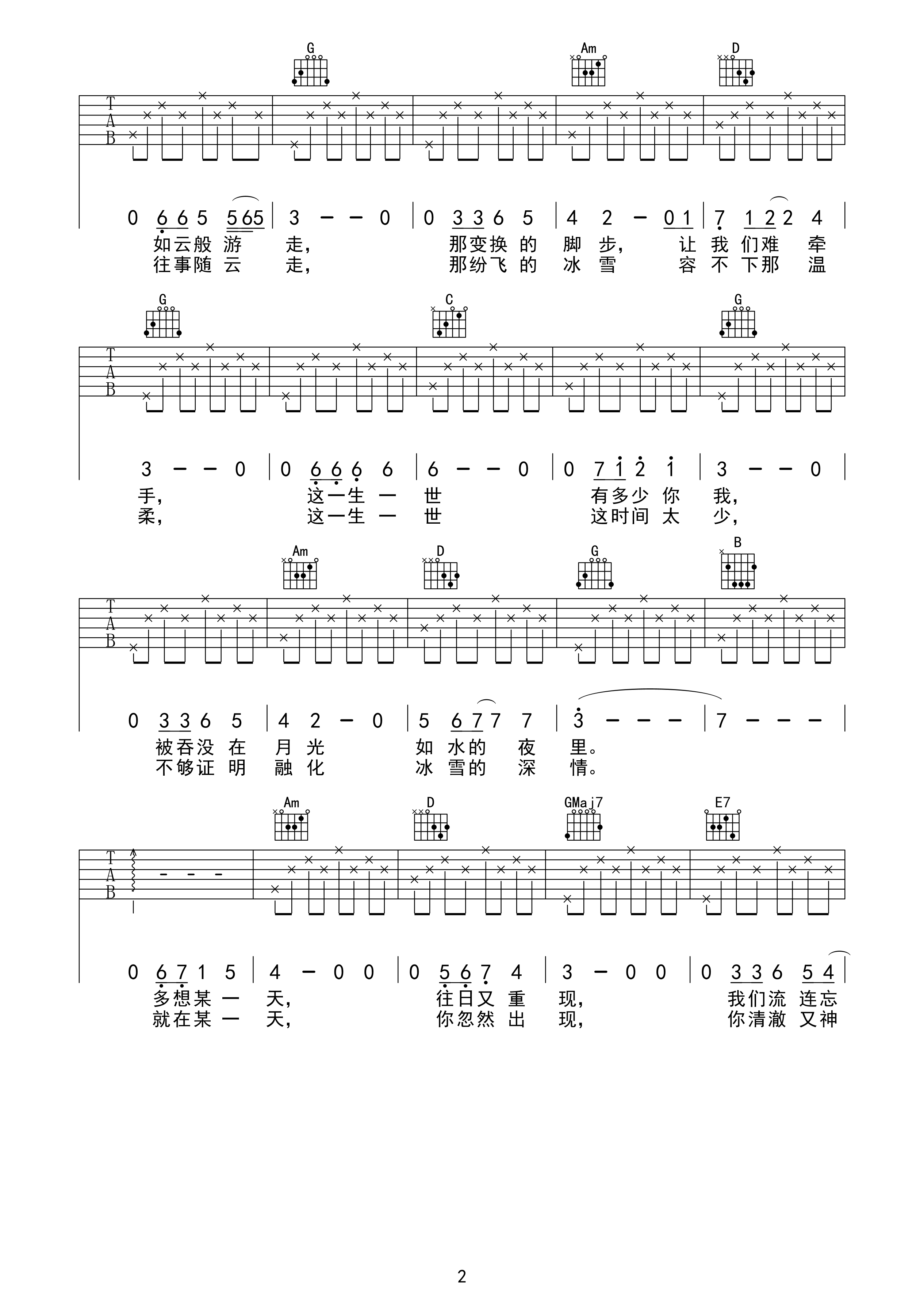 贝加尔湖畔G调女生版吉他谱第(2)页