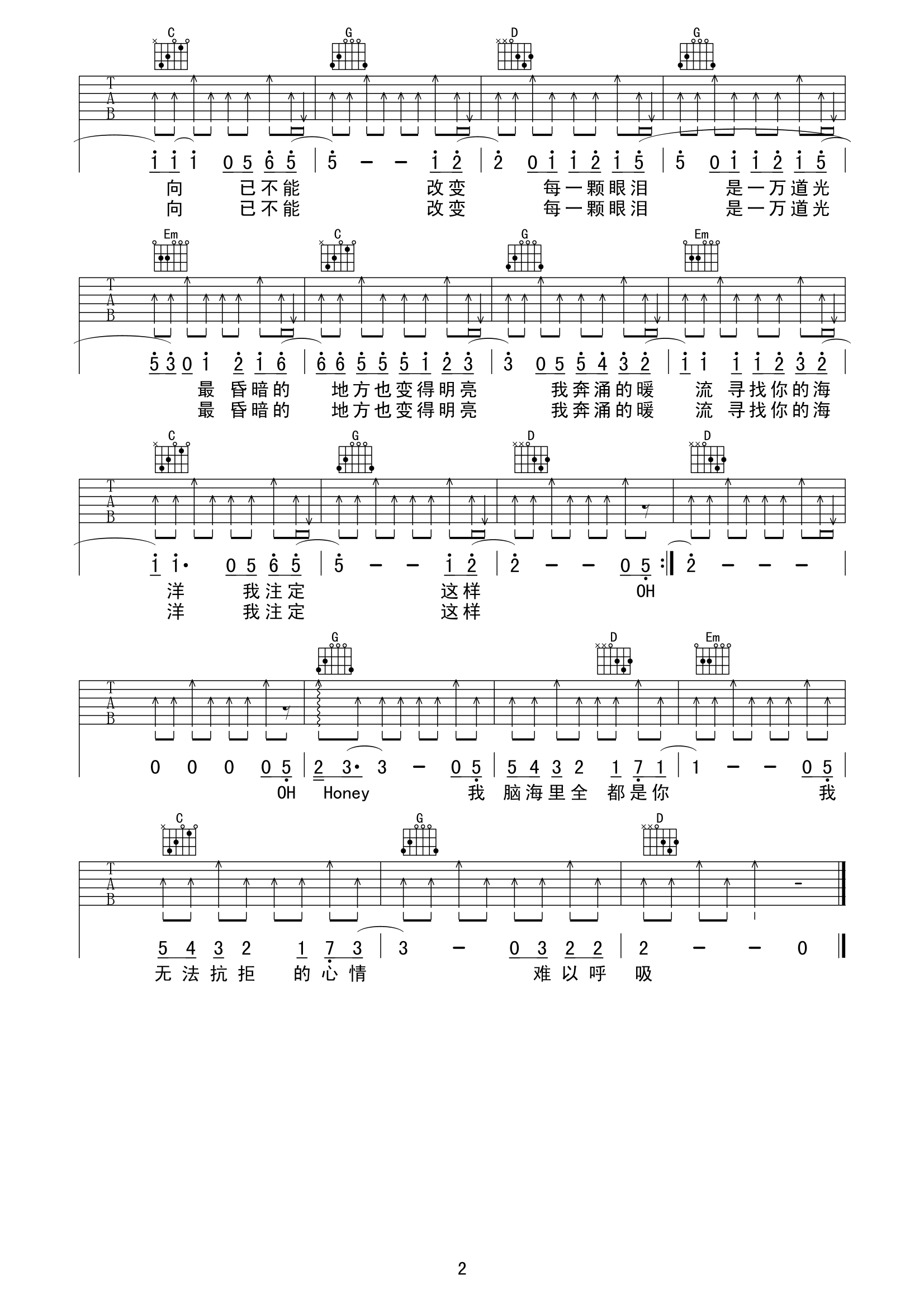 一万次悲伤G调高清版吉他谱第(2)页