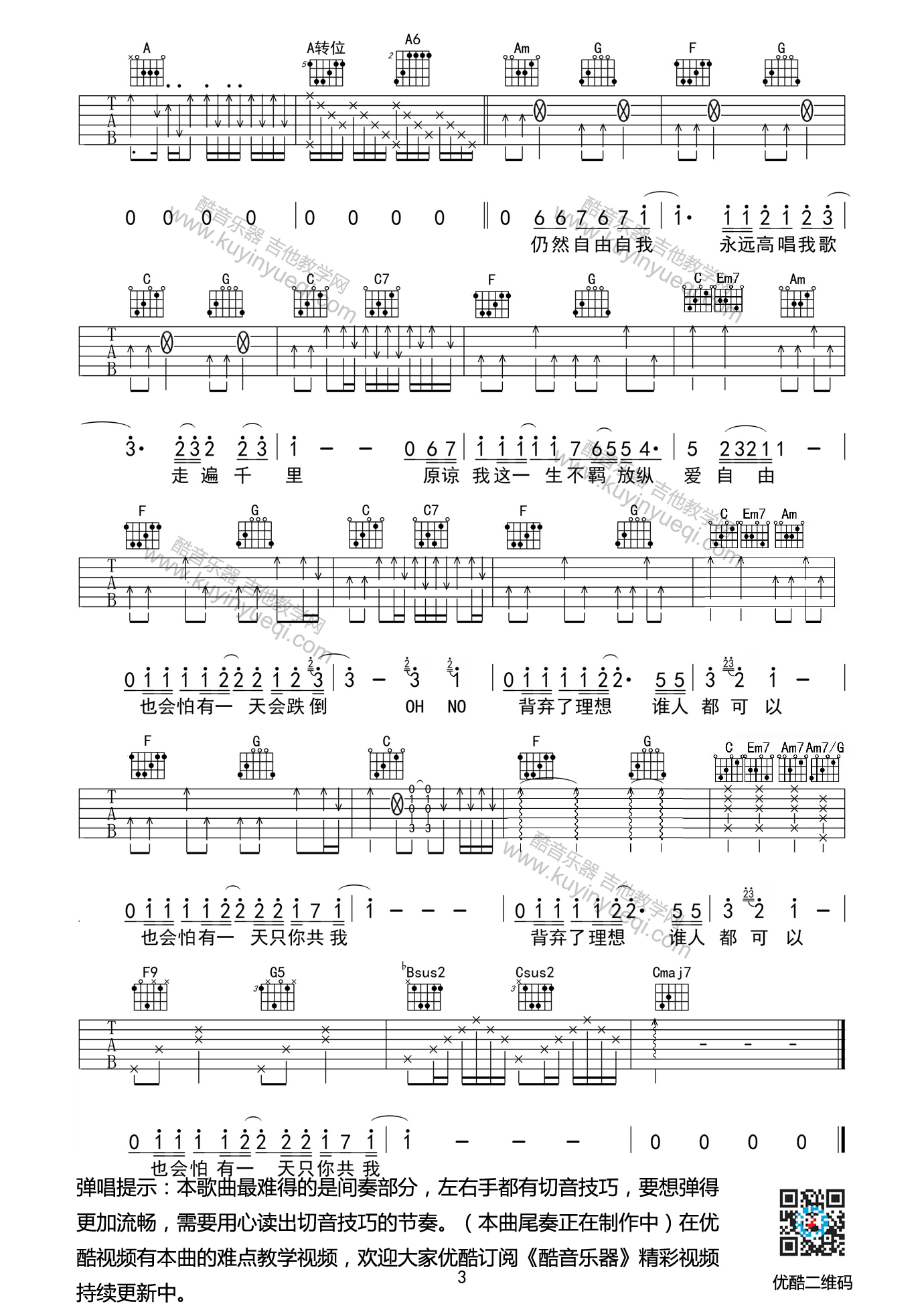 海阔天空吉他谱第(3)页