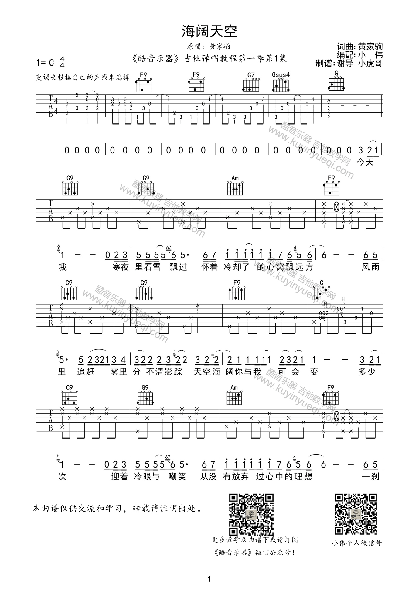 海阔天空吉他谱第(1)页