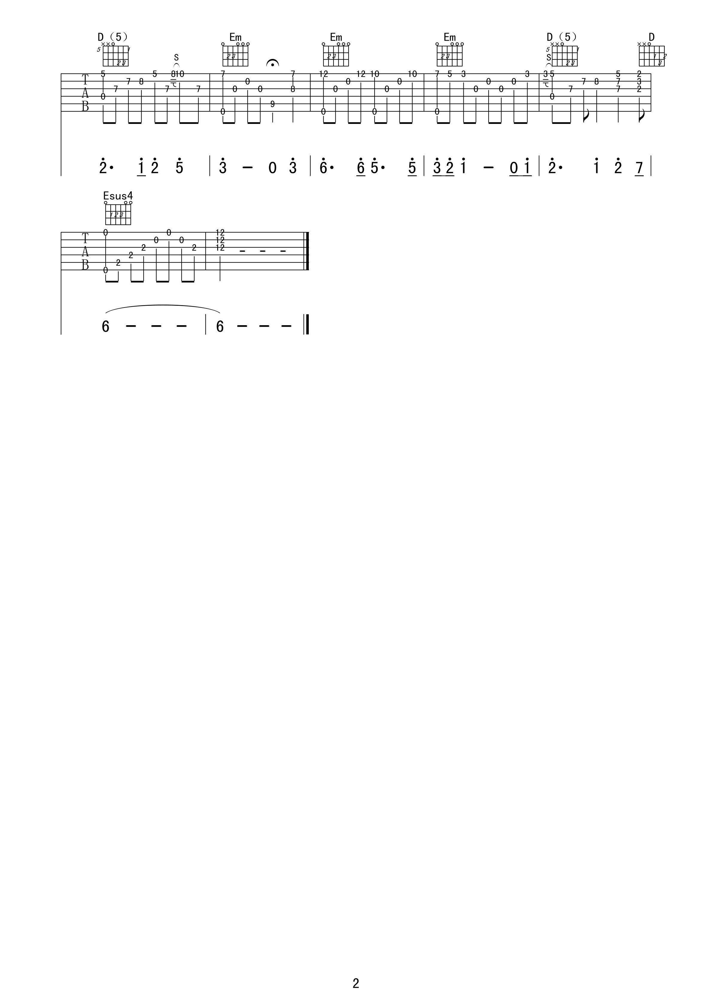 天空之城G调和弦版指弹吉他谱第(2)页