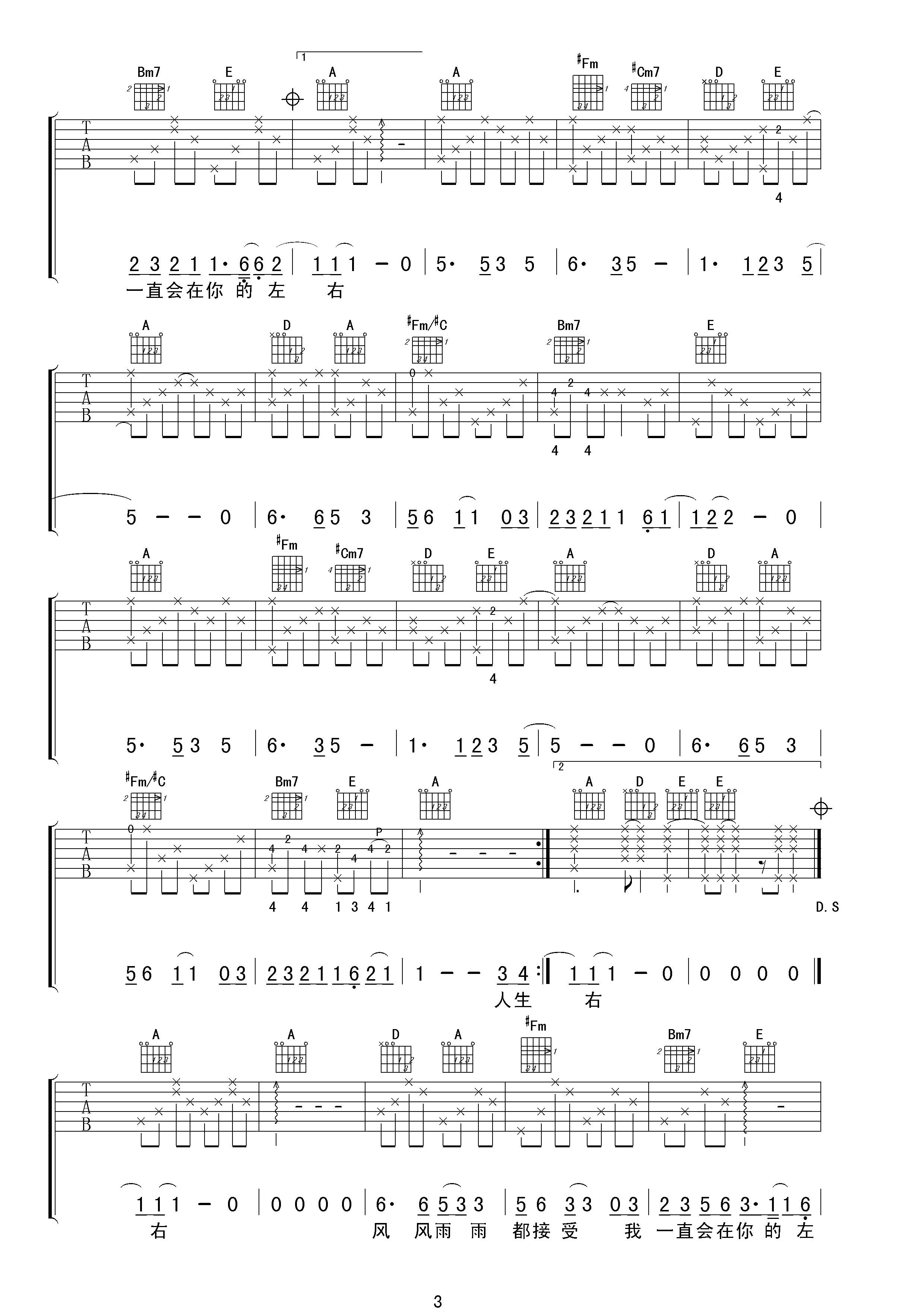 阳光总在风雨后吉他谱第(3)页