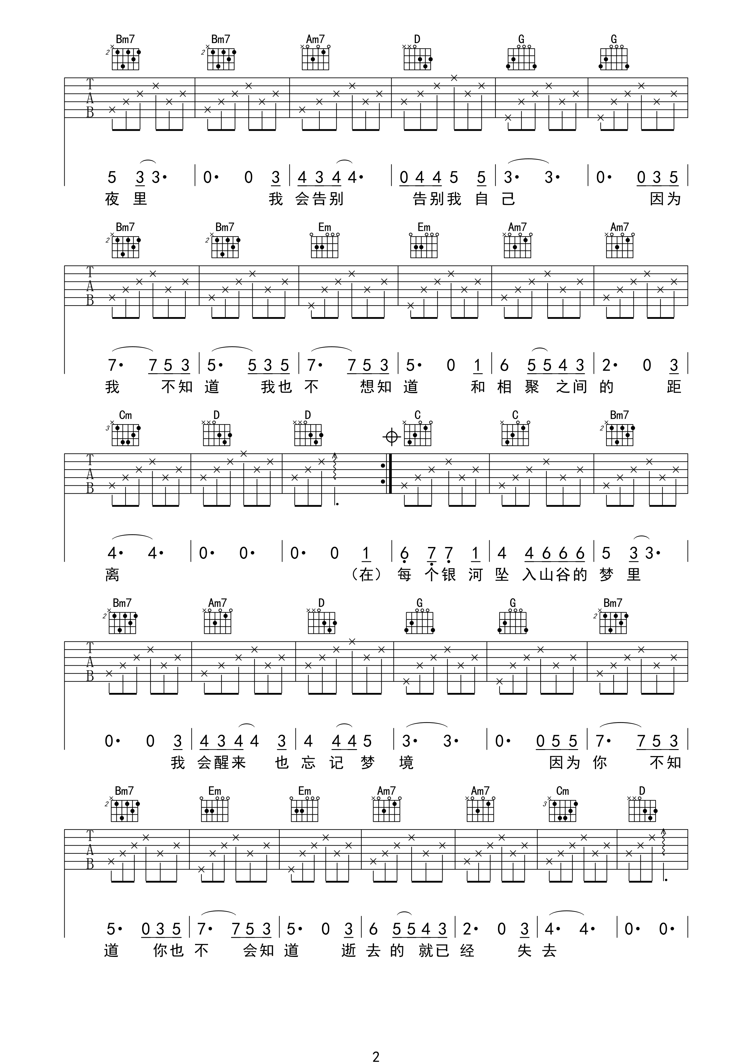 后会无期G调吉他谱第(2)页