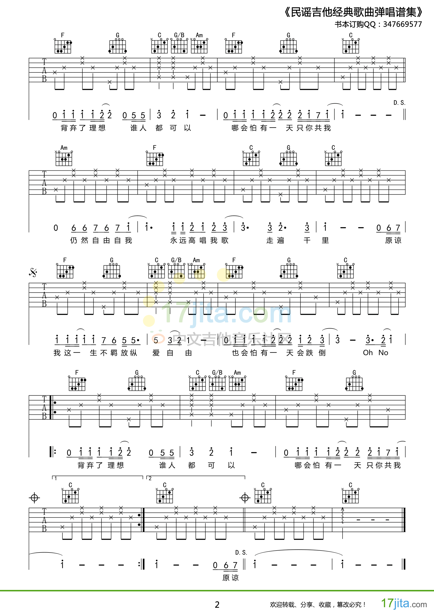海阔天空C调高清版吉他谱第(2)页