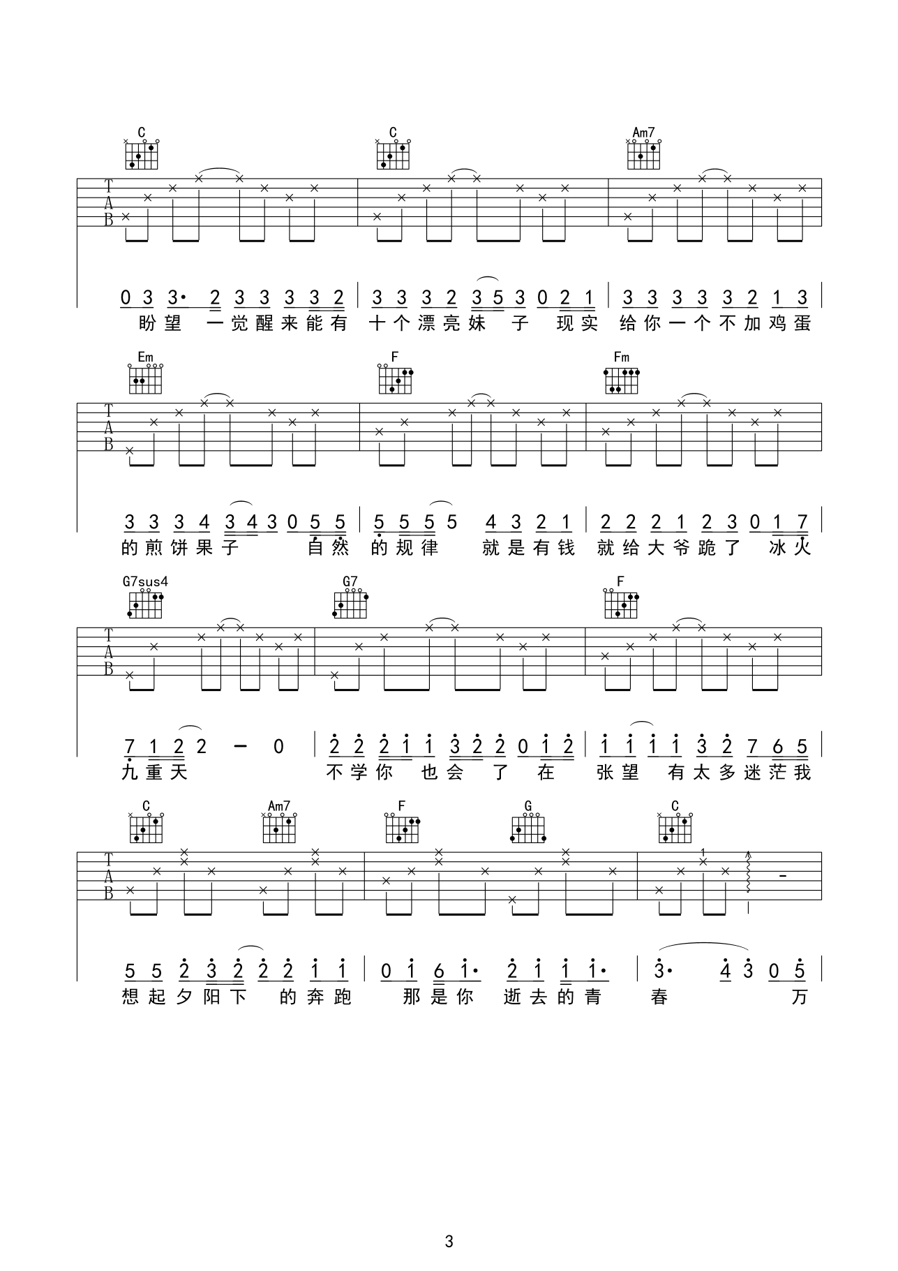 万万没想到C调高清版吉他谱第(3)页