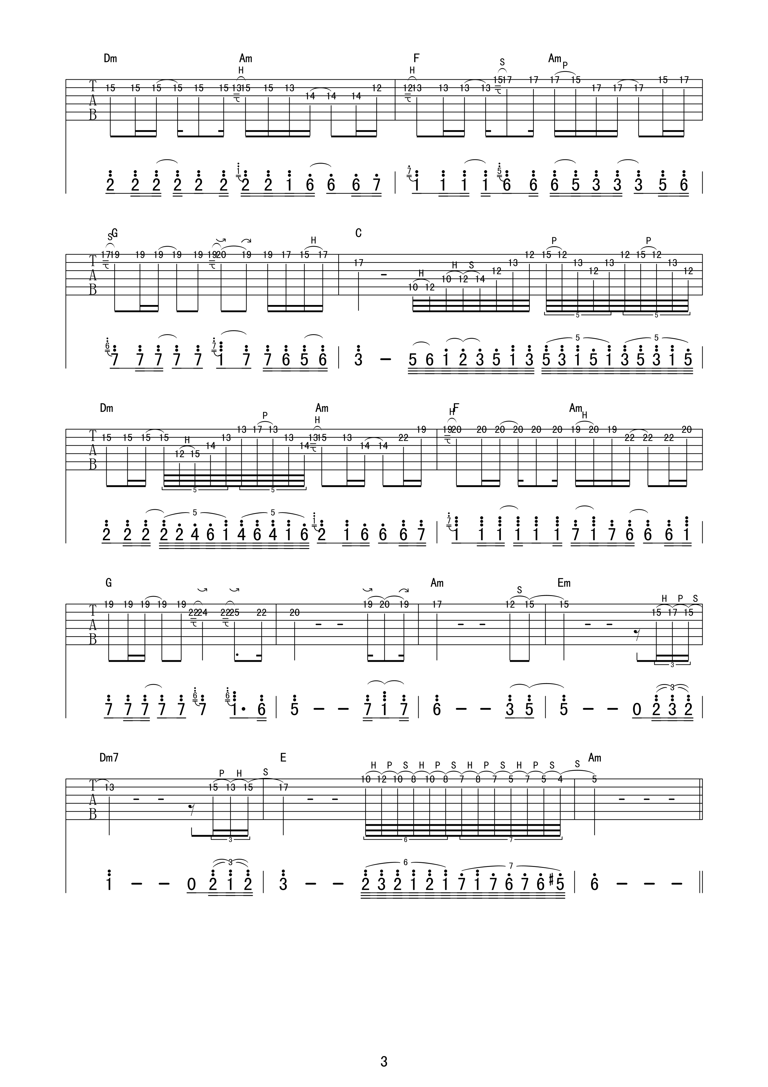 天亮了独奏吉他谱第(3)页